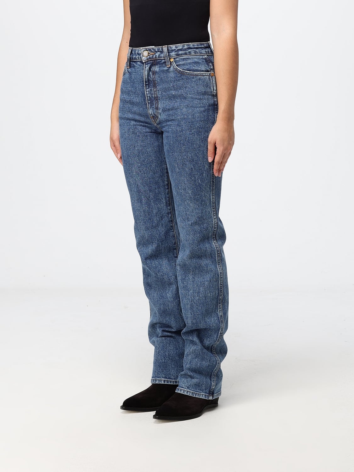 KHAITE VAQUEROS: Vaqueros pitillo Danielle de Khaite de talle alto en denim elástico, Azul Marino - Img 3