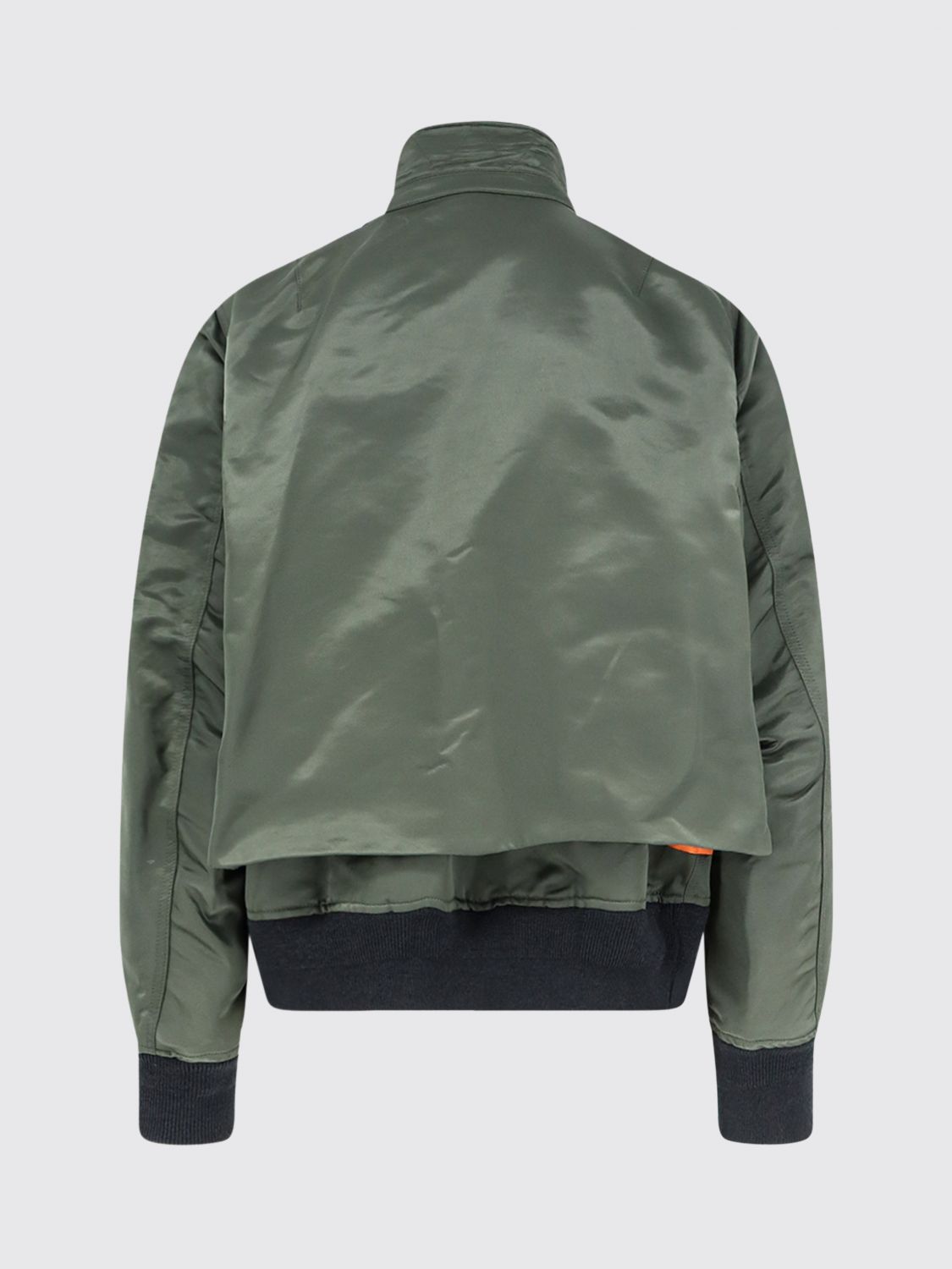 SACAI JACKET: Windproof Nylon and Cotton Bomber Jacket Sacai with Classic Collar and Flap Pockets, Kaki - Img 3