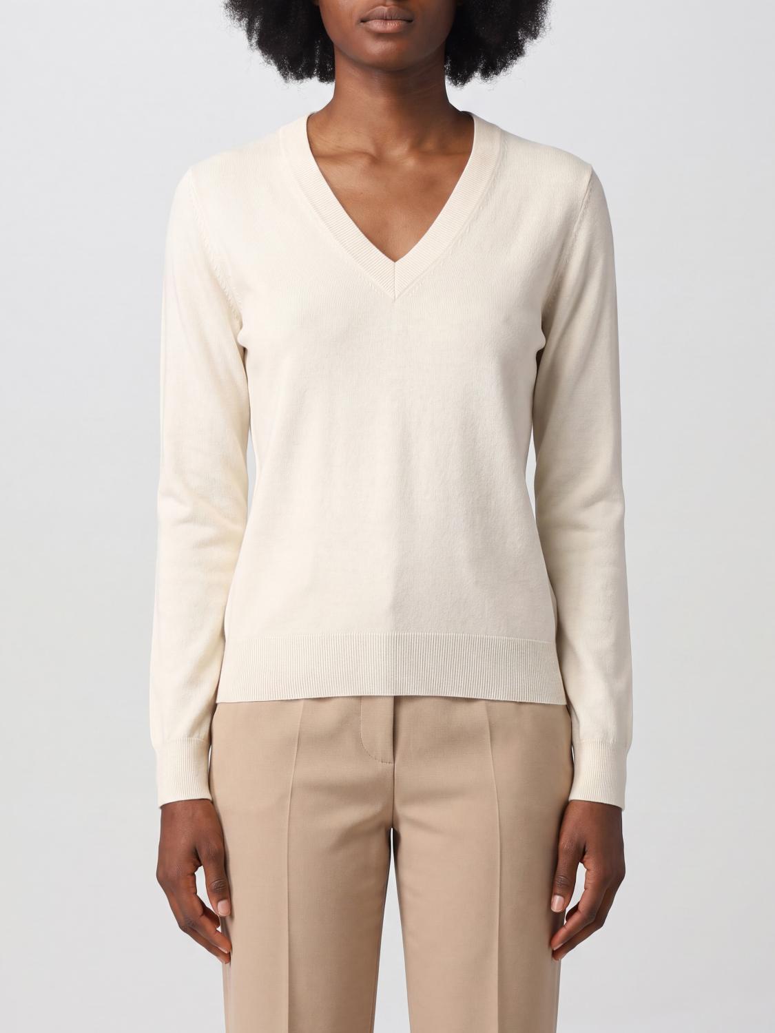 PAROSH PULL: Pull P.A.R.O.S.H. slim fit à col V en laine, soie et cachemire, Blanc - Img 1