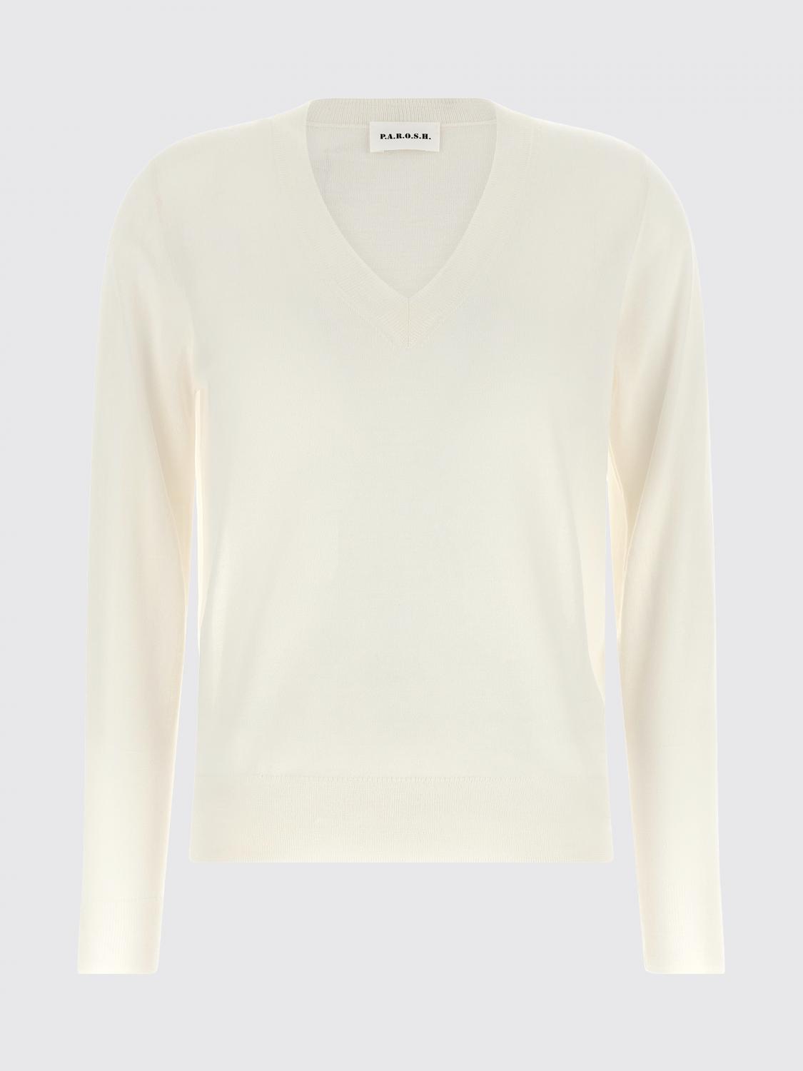 PAROSH PULL: Pull P.A.R.O.S.H. slim fit à col V en laine, soie et cachemire, Blanc - Img 2