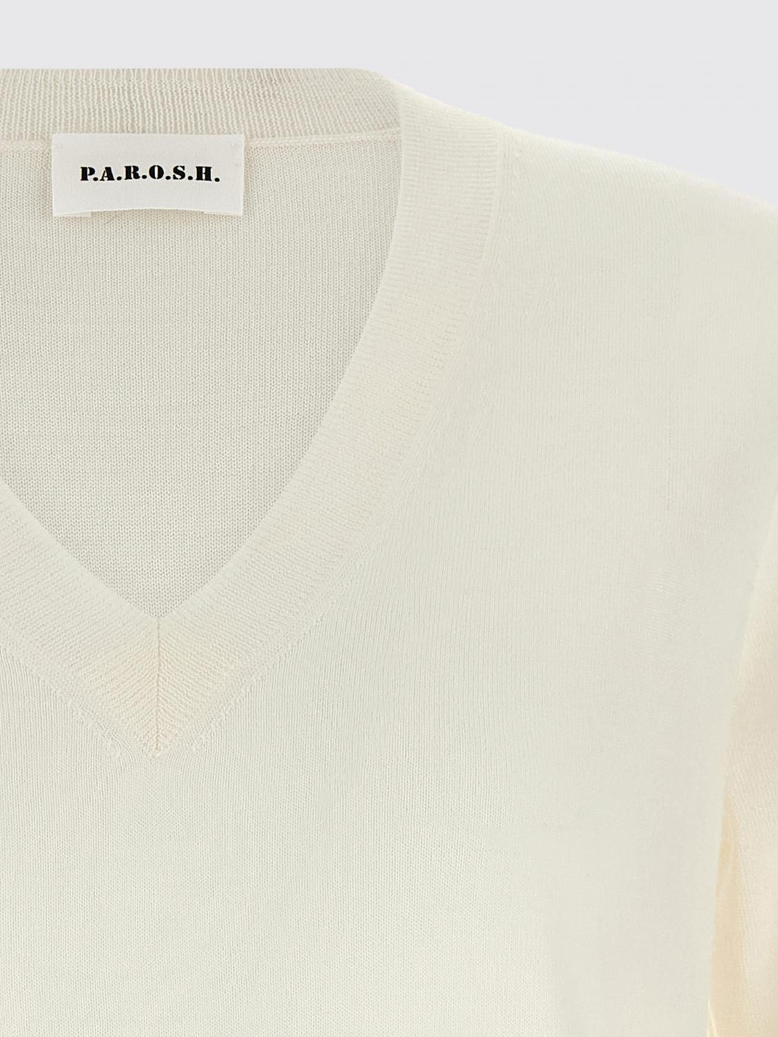 PAROSH PULL: Pull P.A.R.O.S.H. slim fit à col V en laine, soie et cachemire, Blanc - Img 4