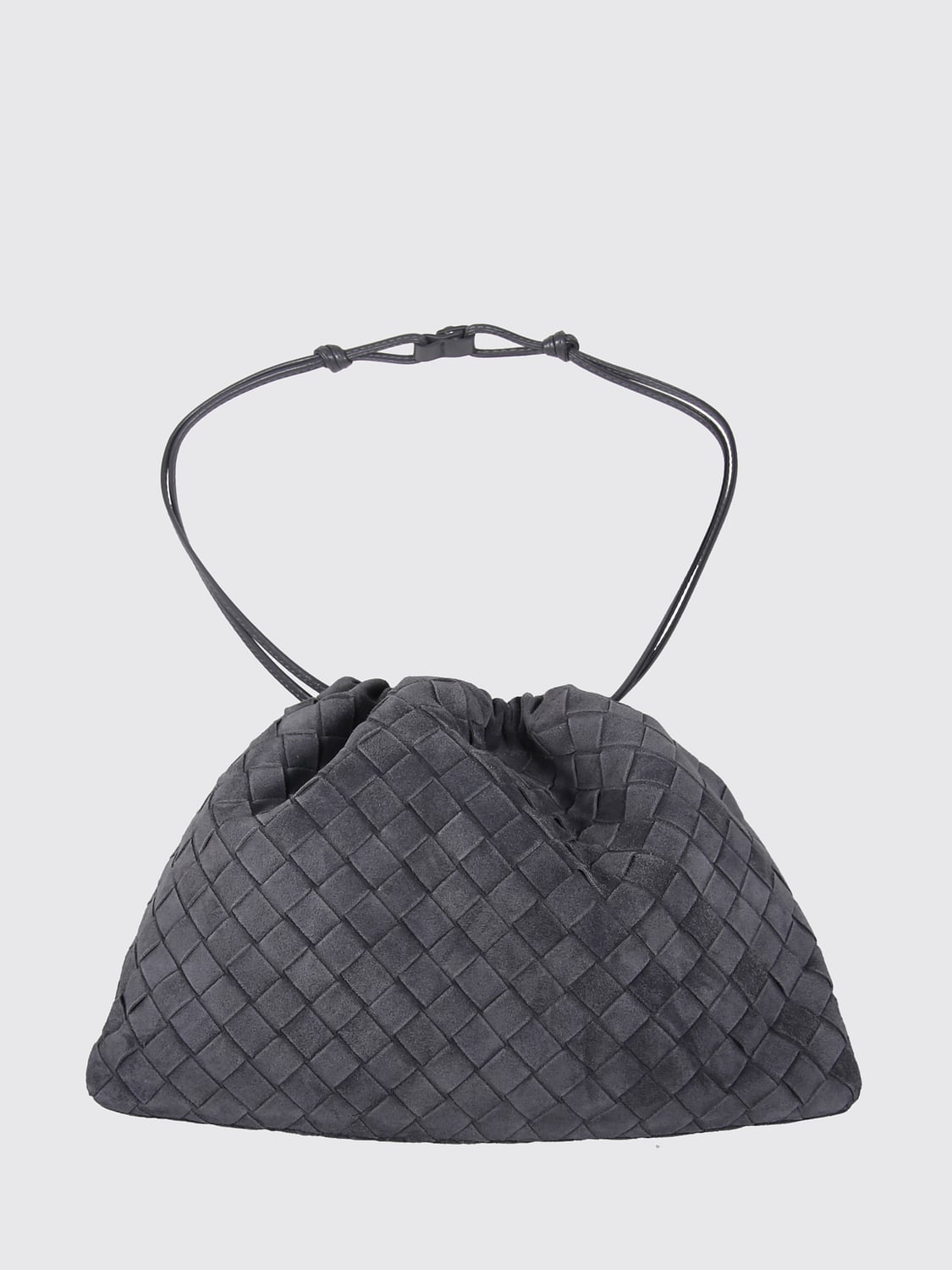 BOTTEGA VENETA CLUTCH: Dustbag Clutch Bottega Veneta aus Kalbsleder mit Kordelzug, Grau - Img 1