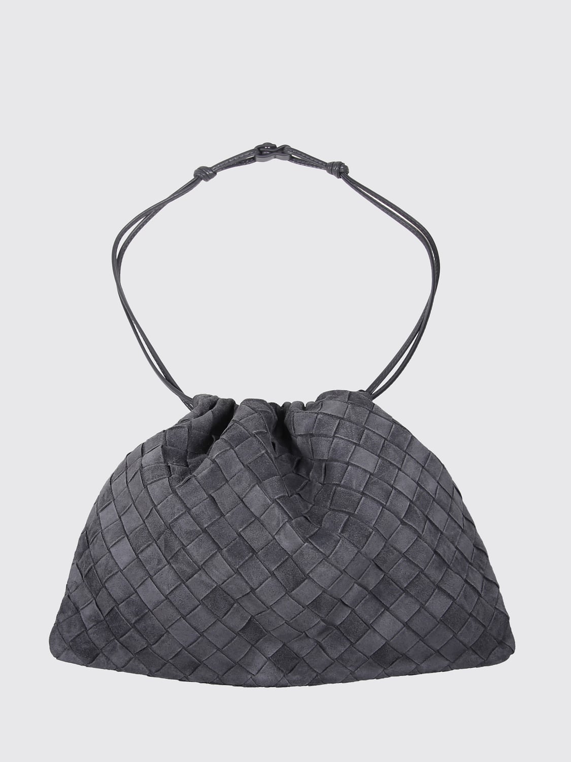 BOTTEGA VENETA CLUTCH: Dustbag Clutch Bottega Veneta aus Kalbsleder mit Kordelzug, Grau - Img 2