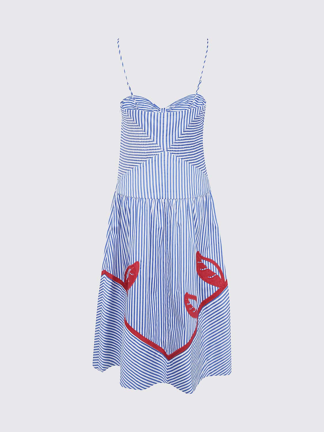 FARM RIO ABITO: Abito midi Blue Sky Stripes Farm Rio in cotone a righe e floreale con scollo a cuore, Blue - Img 3