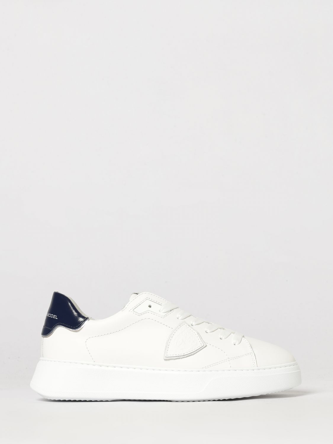 PHILIPPE MODEL SNEAKERS: Sneakers basse Temple Low Philippe Model in pelle di vitello liscia con logo Scudetto, Bianco - Img 1