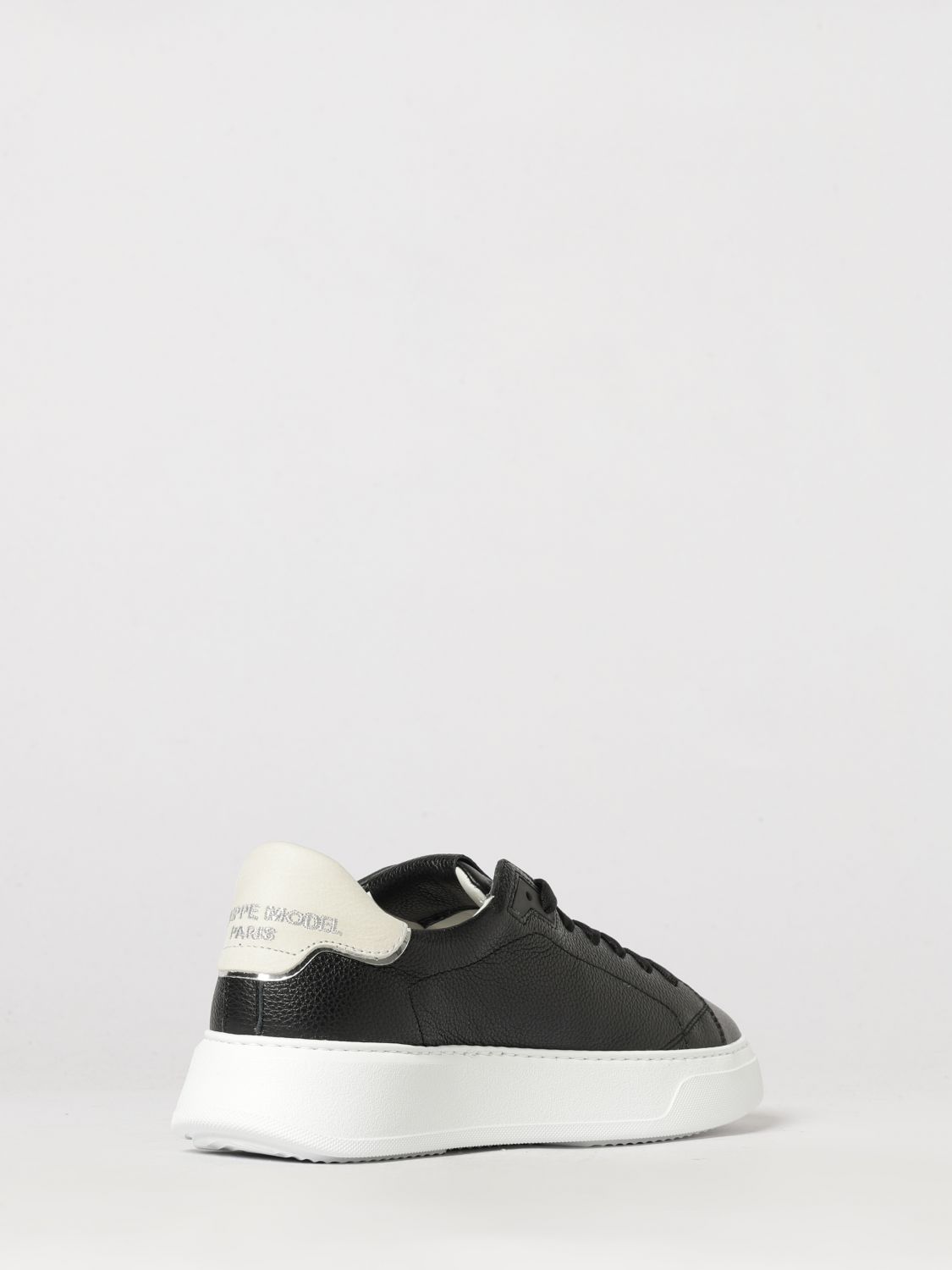 PHILIPPE MODEL SNEAKERS: Temple Low Smooth Calfskin Low-Top Sneakers Philippe Model with Shield Logo, Black 1 - Img 3