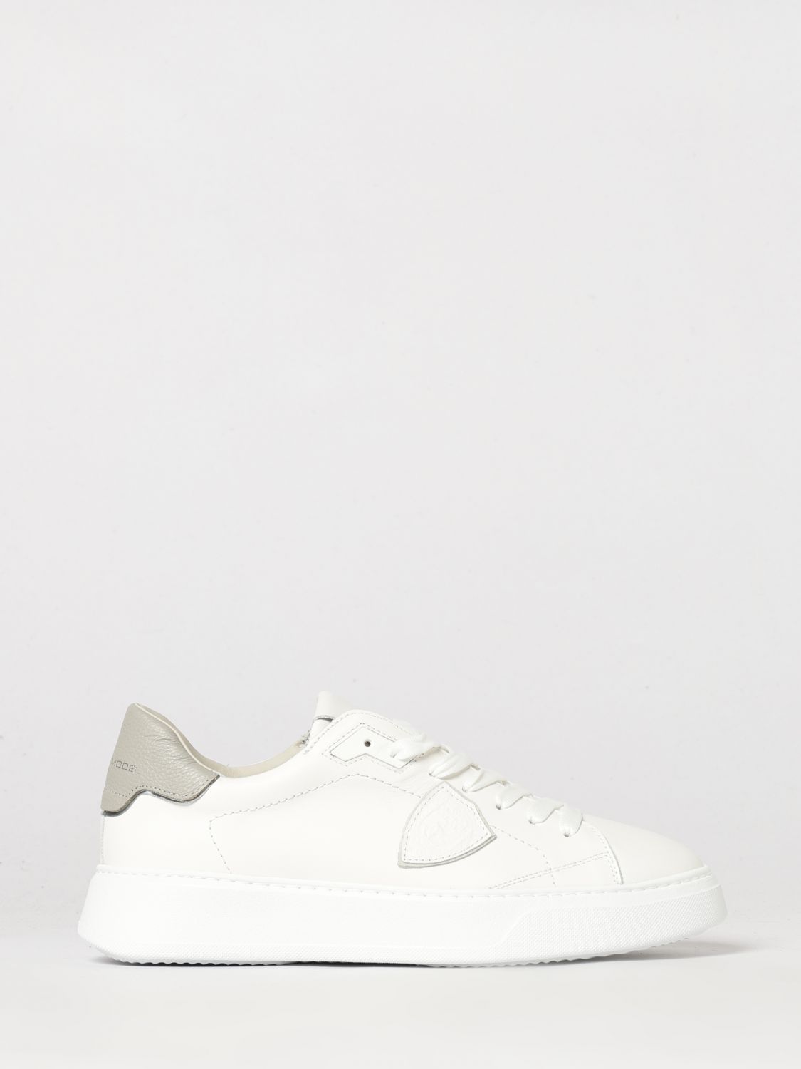 PHILIPPE MODEL SNEAKERS: Temple Low Smooth Calfskin Low-Top Sneakers Philippe Model with Shield Logo, Bianco 3 - Img 1