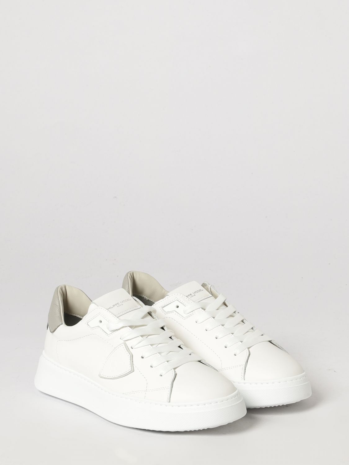 PHILIPPE MODEL SNEAKERS: Temple Low Smooth Calfskin Low-Top Sneakers Philippe Model with Shield Logo, Bianco 3 - Img 2