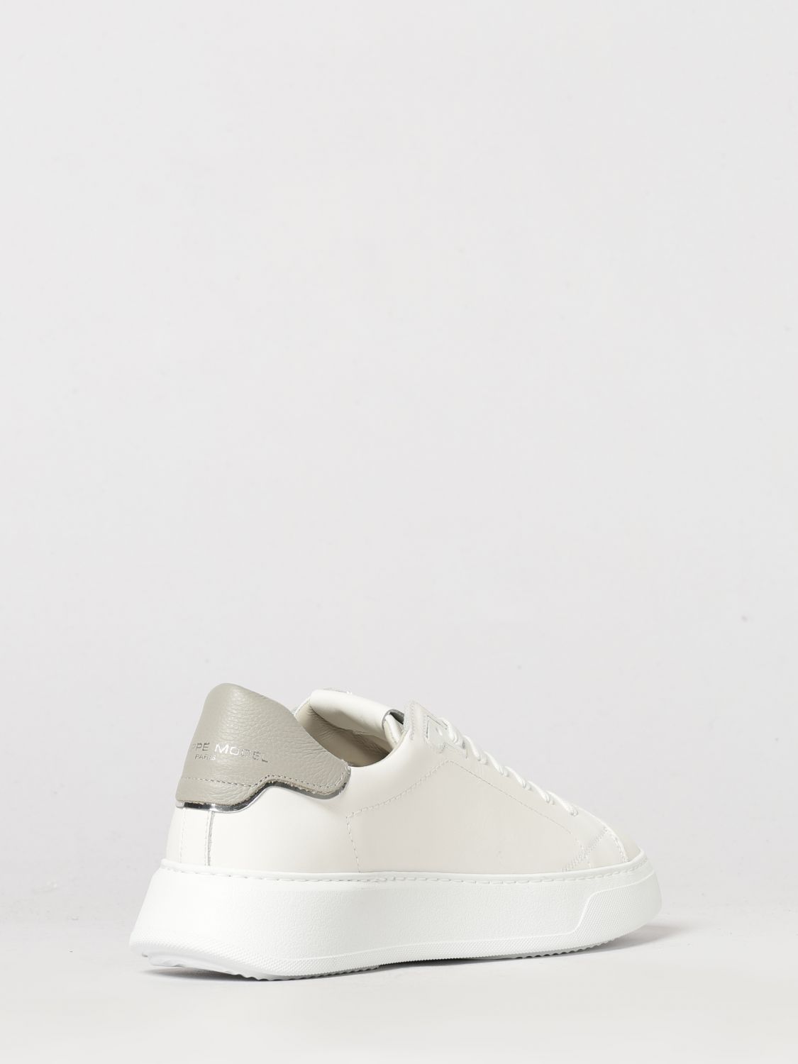 PHILIPPE MODEL SNEAKERS: Temple Low Smooth Calfskin Low-Top Sneakers Philippe Model with Shield Logo, Bianco 3 - Img 3