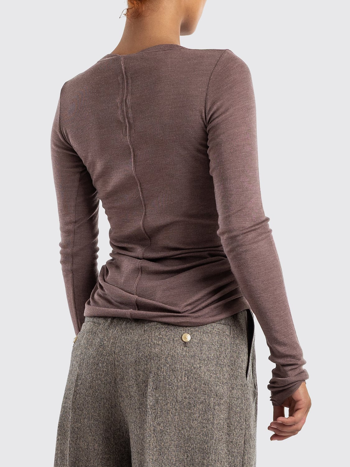 RICK OWENS CAMISETA: Camiseta de manga larga Rick Owens de jersey de viscosa con cuello redondo, Violeta - Img 3