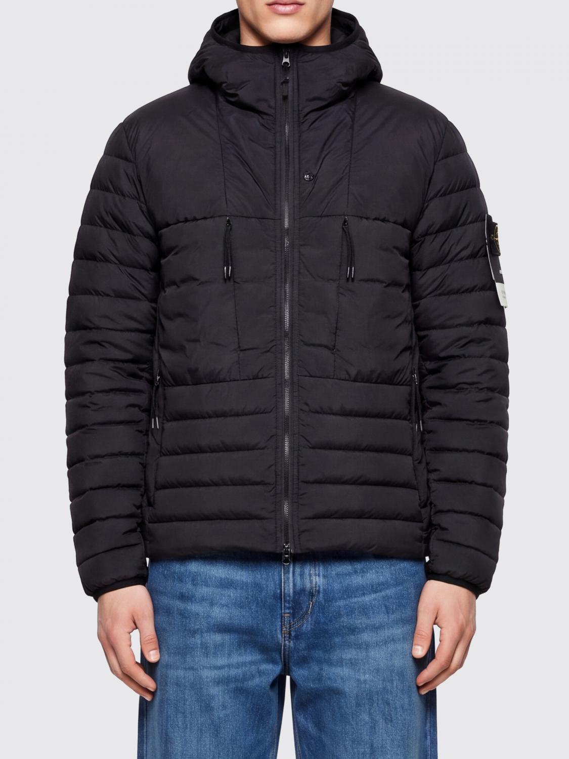STONE ISLAND JACKET: Stone Island Quilted Nylon Puffer Jacket with Hood and Down Padding, Black - Img 1