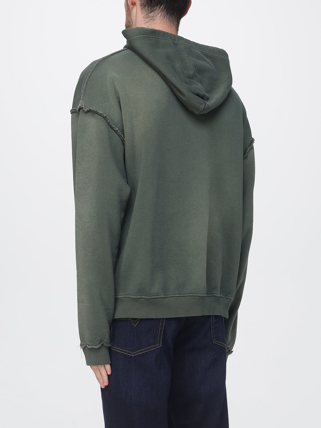 DIESEL SWEATSHIRT: Diesel S-Pock-Hood Cotton Jersey Hoodie with Distressed Effect, Green - Img 2