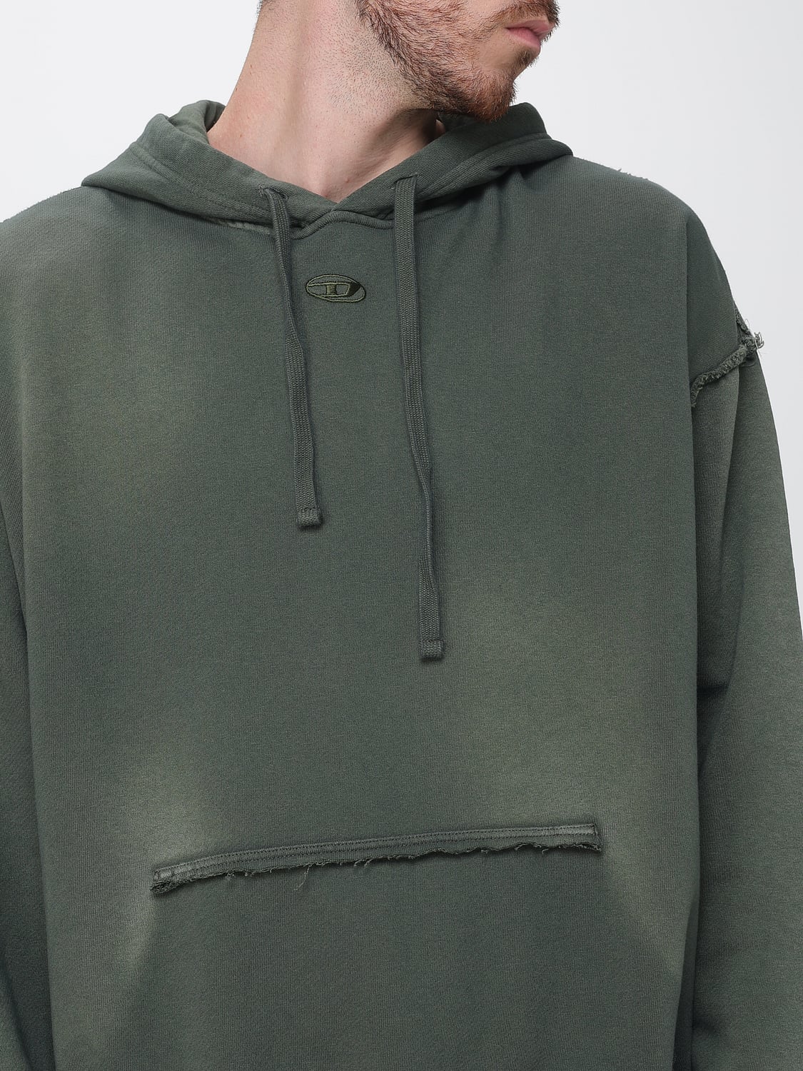 DIESEL SWEATSHIRT: Diesel S-Pock-Hood Cotton Jersey Hoodie with Distressed Effect, Green - Img 3