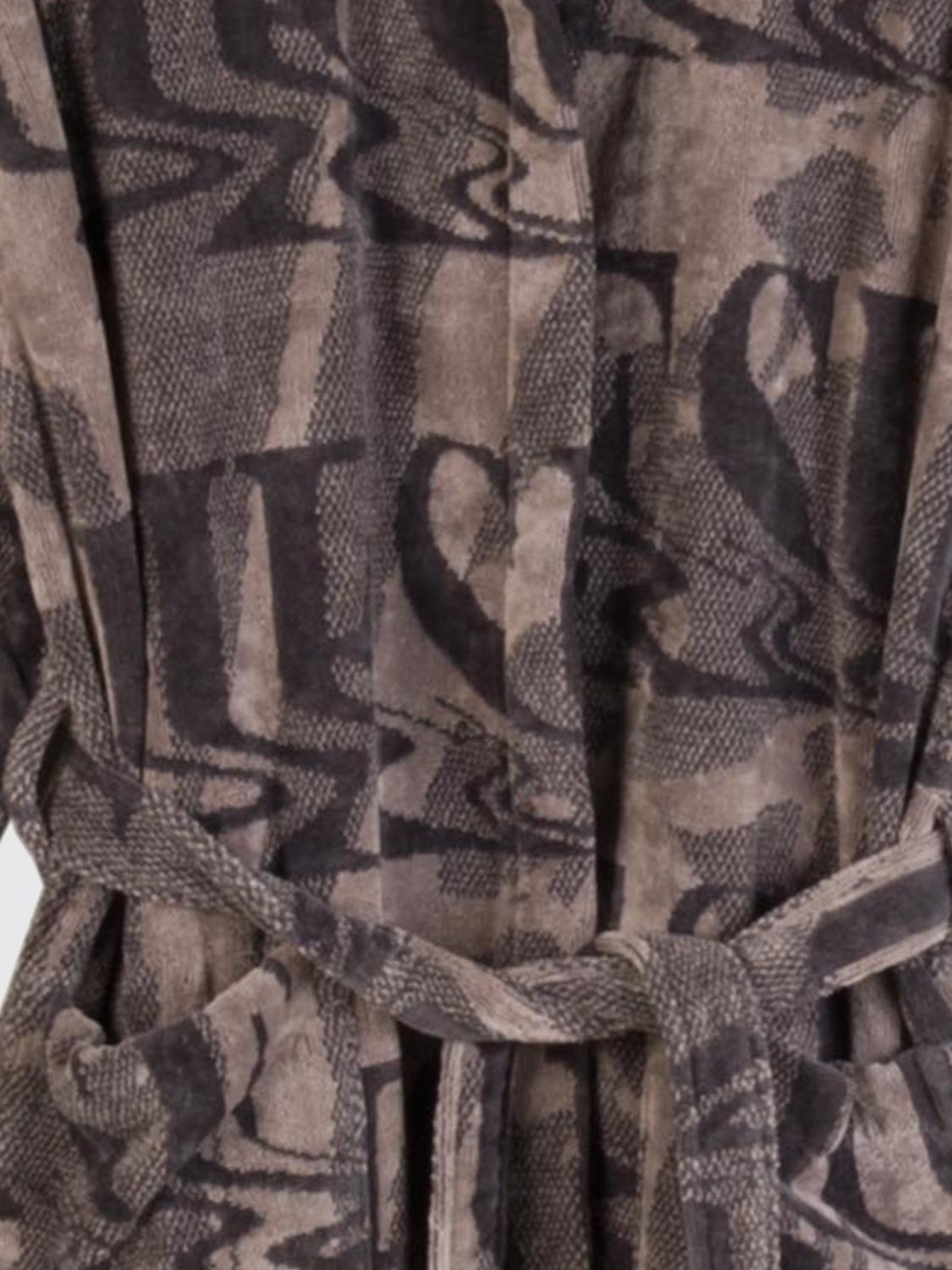 DIESEL BATHROBES: Diesel Cotton Terry Hooded Dressing Gown with Jacquard Logo, Grey - Img 2