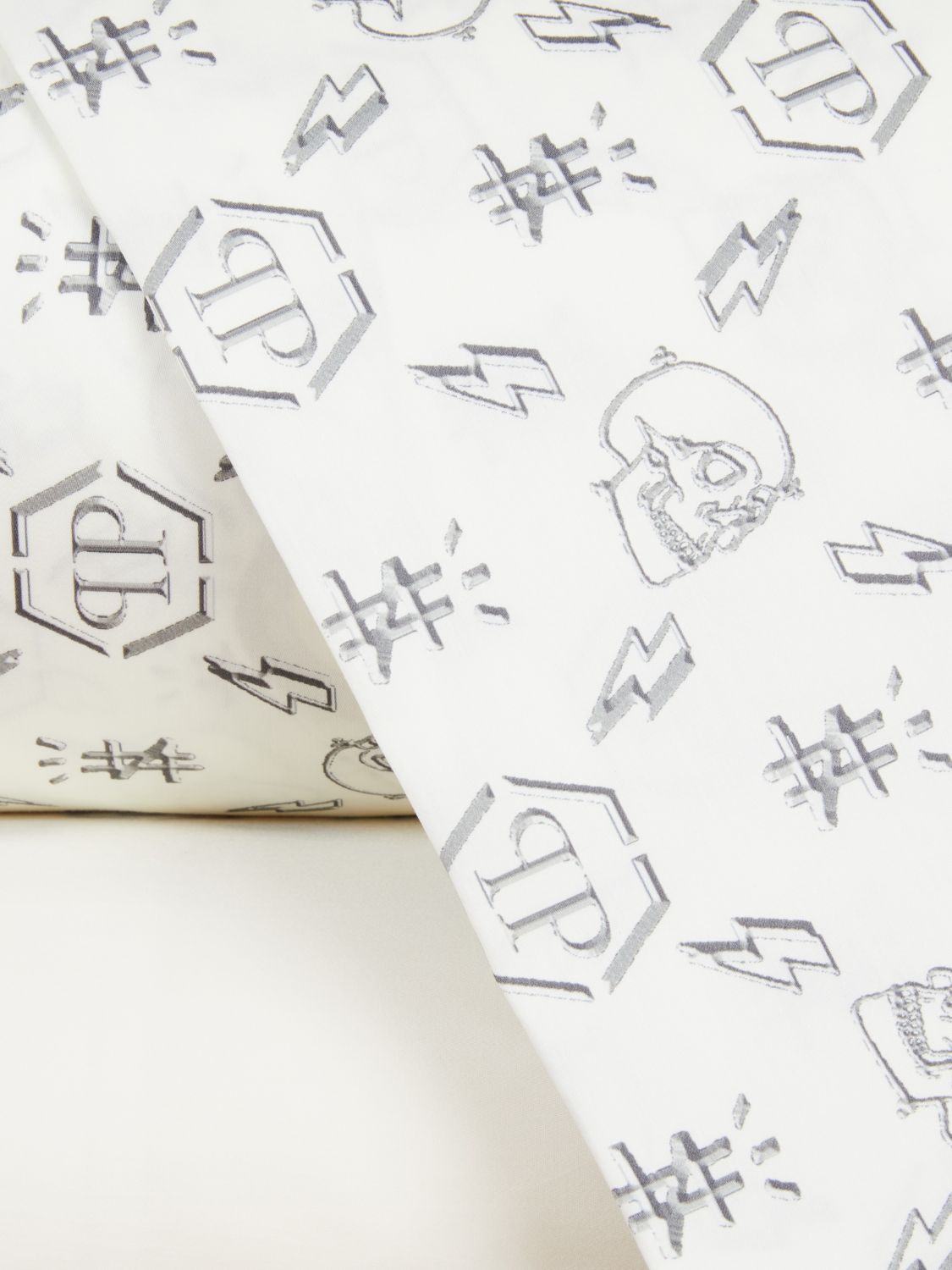 PHILIPP PLEIN BEDDING SETS: Philipp Plein 4-Piece Bed Linen Set in Cotton Sateen with Logo Print, Ivory - Img 2