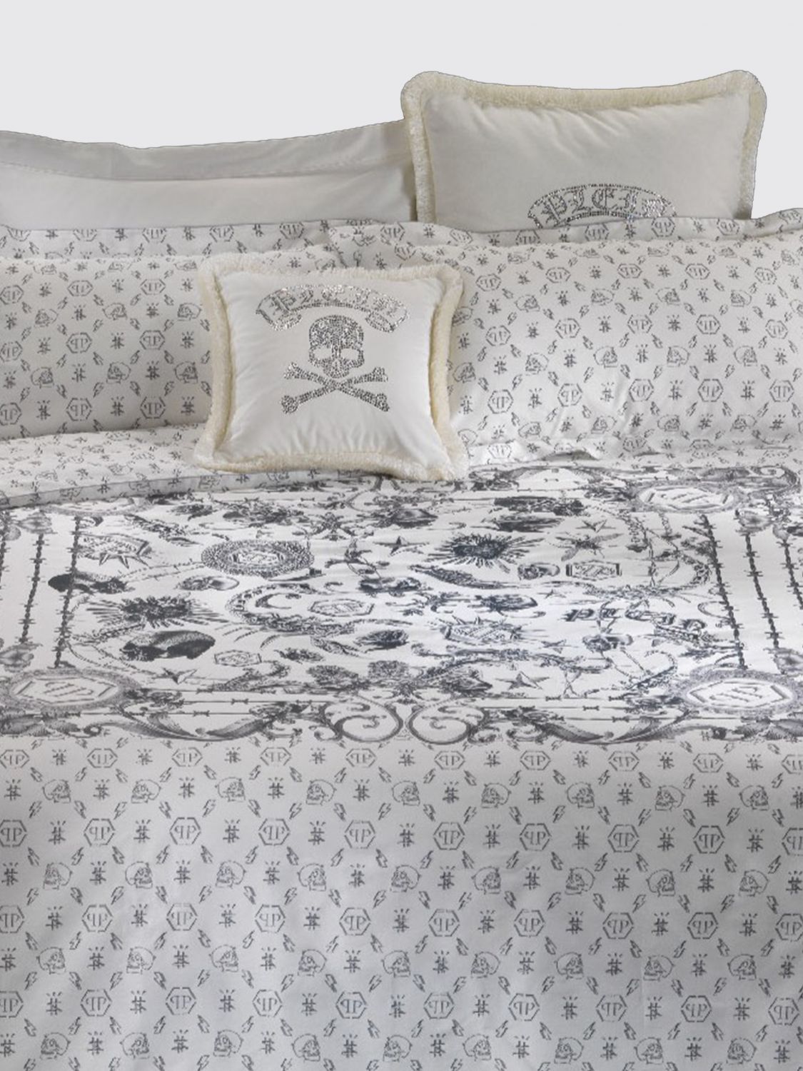 PHILIPP PLEIN BEDDING SETS: Philipp Plein 4-Piece Bed Linen Set in Cotton Sateen with Logo Print, Ivory - Img 6