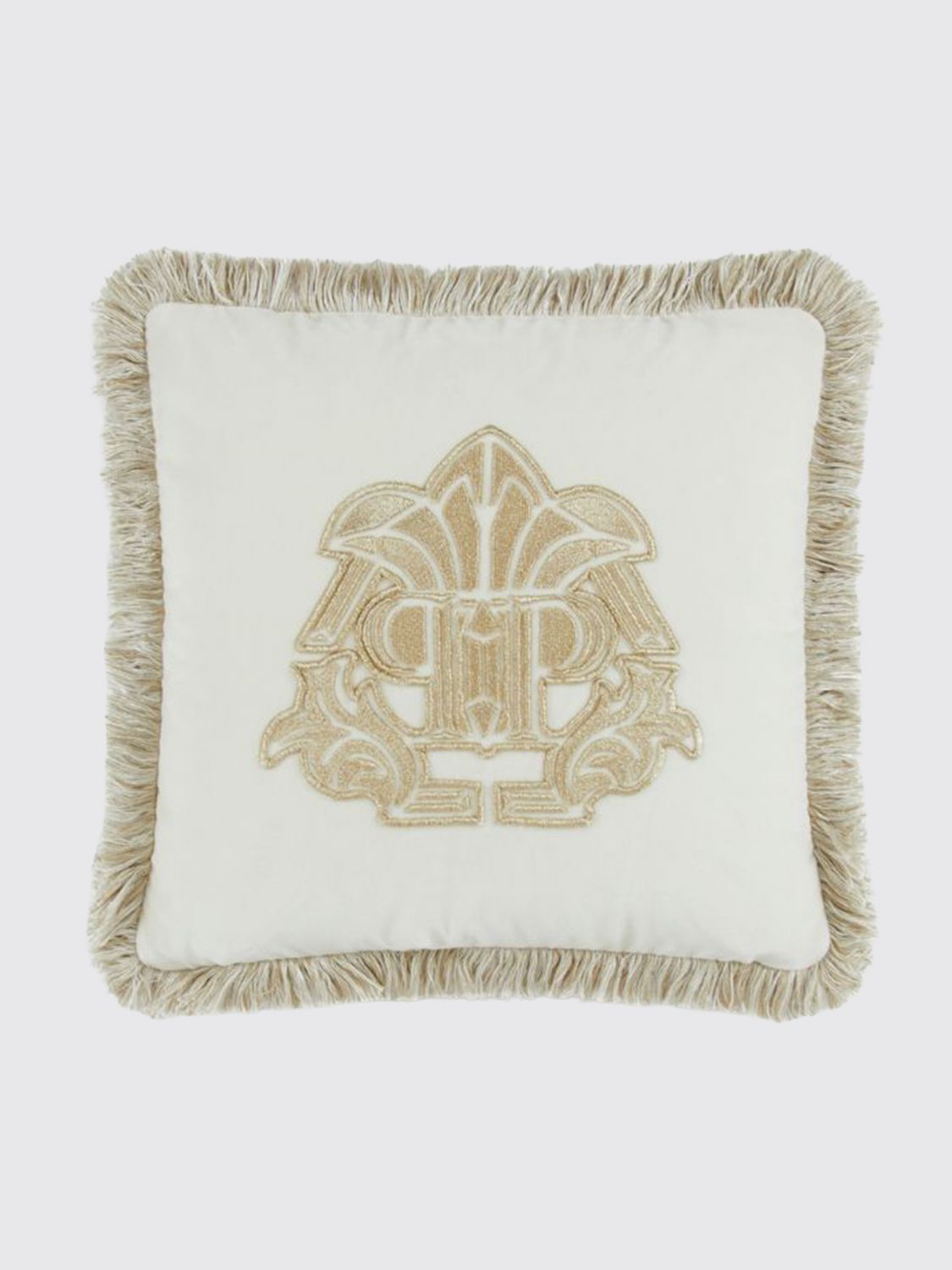 PHILIPP PLEIN CUSCINI: Cuscino Gothic Philipp Plein in velluto con monogram , Avorio - Img 1