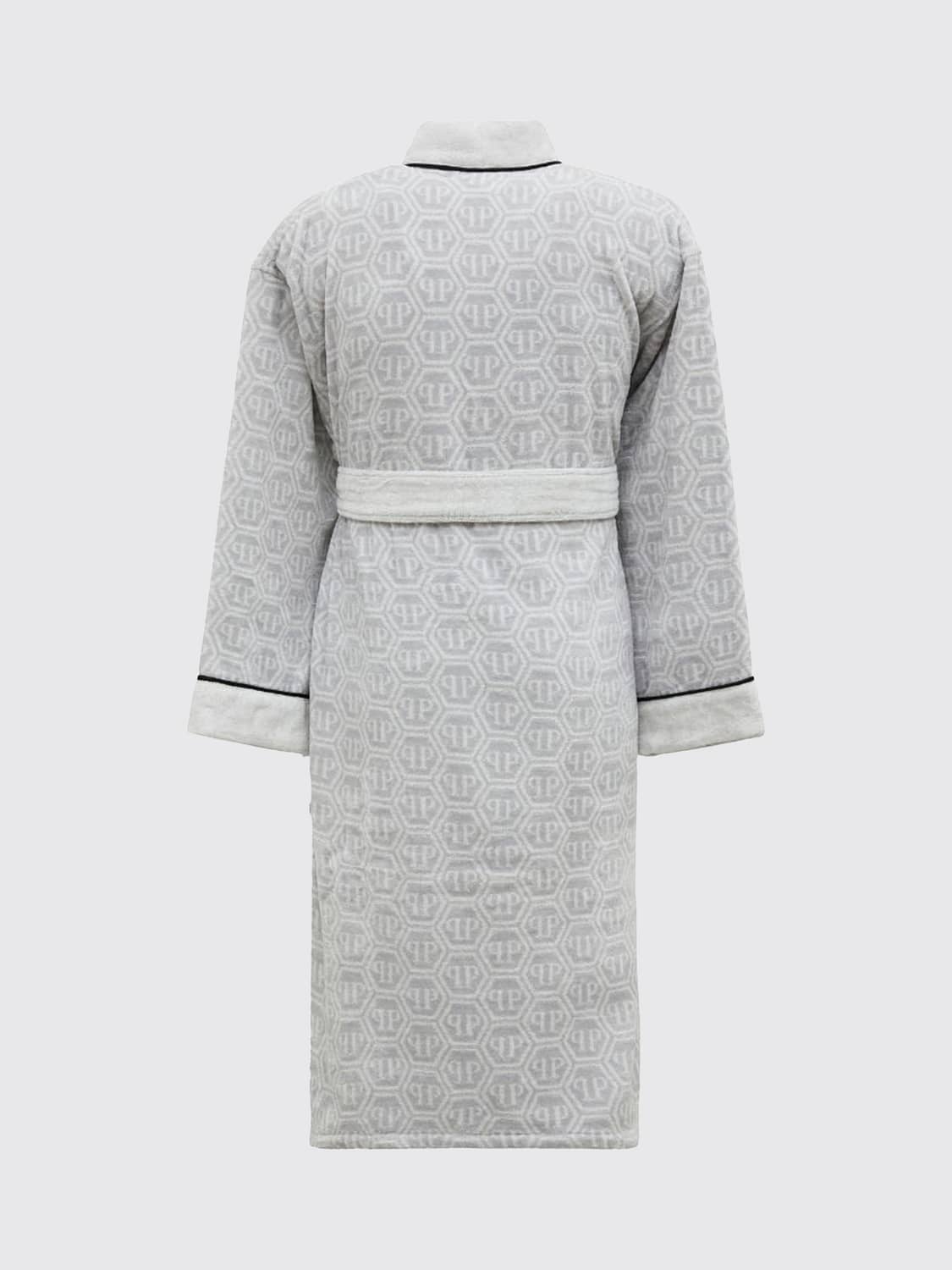 PHILIPP PLEIN BATHROBES: PHILIPP PLEIN コントラストヘキサゴンモノグラム コットンテリーバスローブ, ホワイト - Img 3