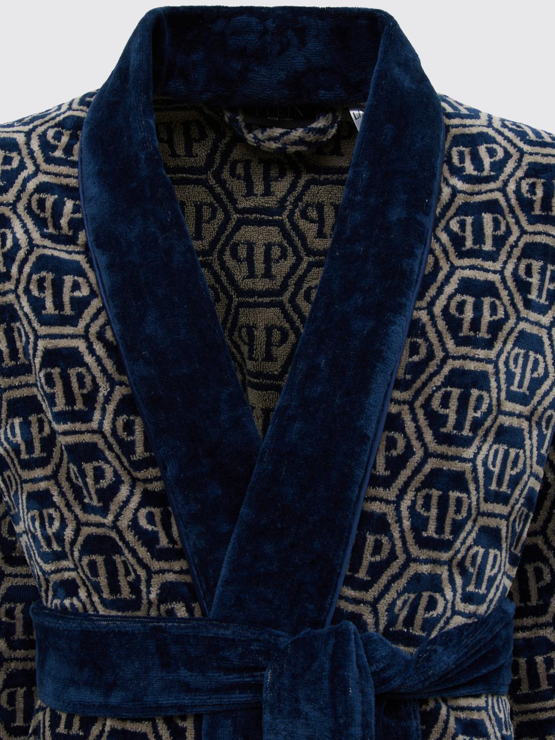 PHILIPP PLEIN BATHROBES: Philipp Plein Contrast Hexagon Monogram Cotton Terry Bathrobe, Blue - Img 2