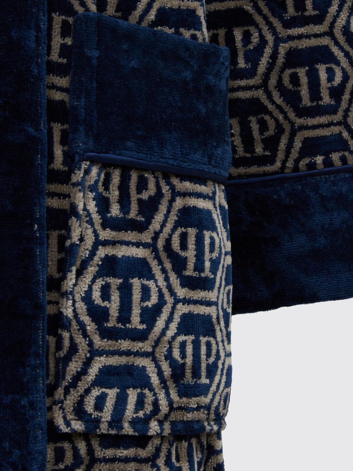 PHILIPP PLEIN BATHROBES: Philipp Plein Contrast Hexagon Monogram Cotton Terry Bathrobe, Blue - Img 3