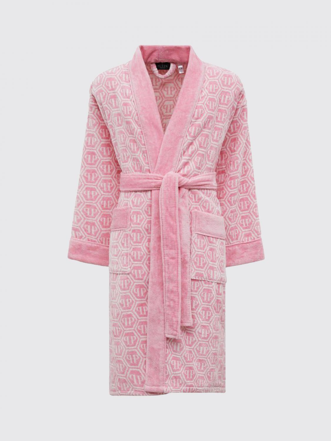 PHILIPP PLEIN BATHROBES: Philipp Plein Contrast Hexagon Monogram Cotton Terry Bathrobe, Pink - Img 1
