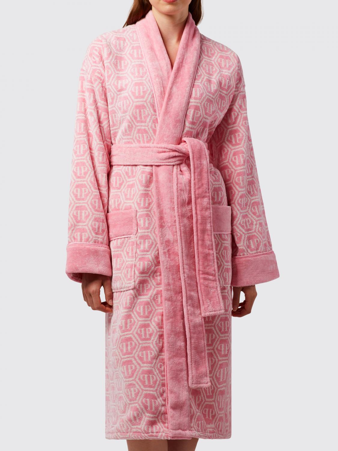 PHILIPP PLEIN BATHROBES: Philipp Plein Contrast Hexagon Monogram Cotton Terry Bathrobe, Pink - Img 2