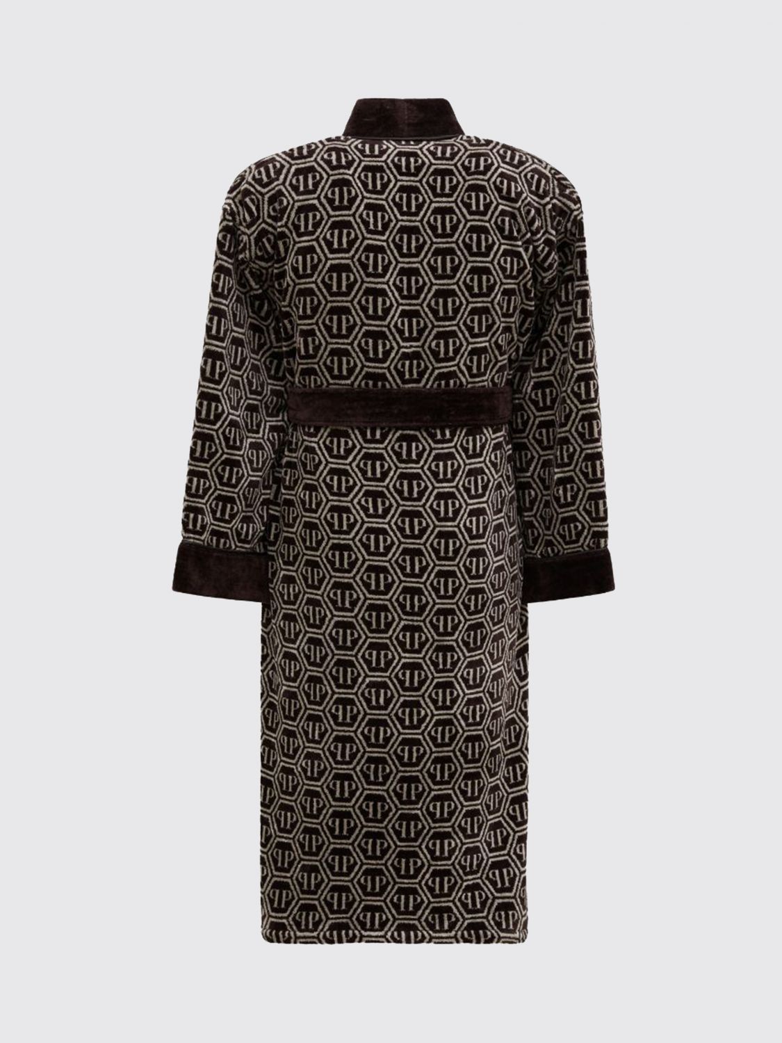 PHILIPP PLEIN BATHROBES: PHILIPP PLEIN 콘트라스트 헥사곤 모노그램 코튼 테리 목욕 가운, 브라운 - Img 3