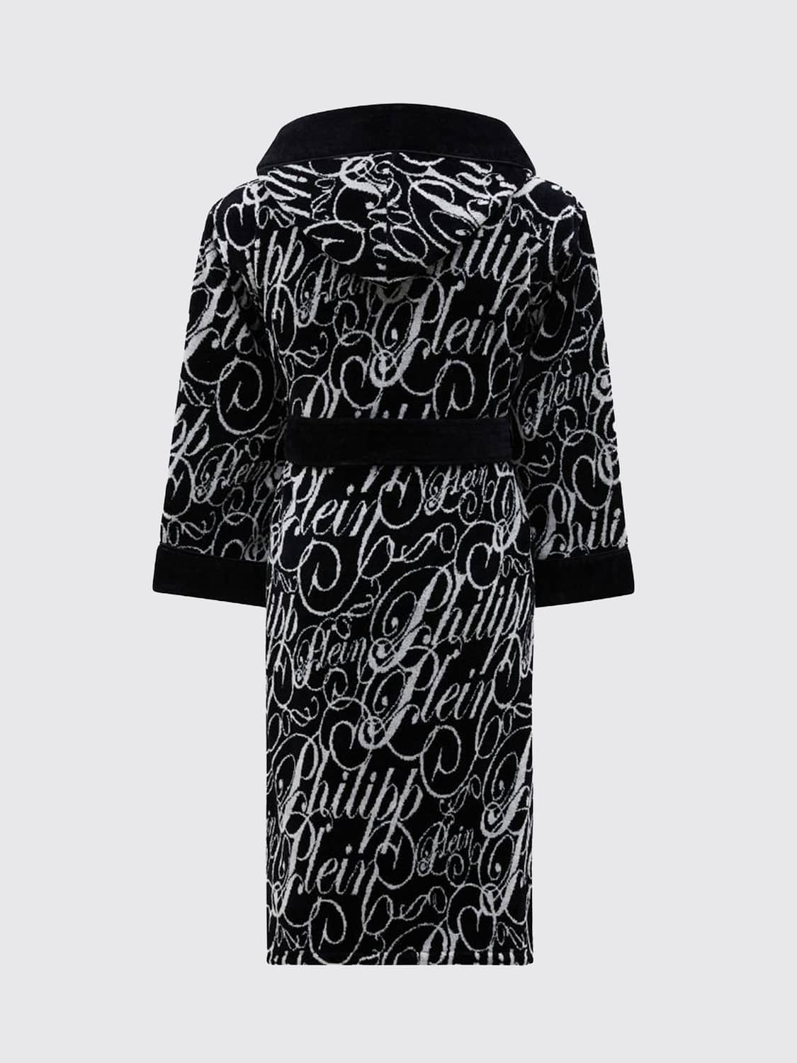 PHILIPP PLEIN BATHROBES: PHILIPP PLEIN フード付きジャカードロゴ コットンテリーバスローブ, ブラック - Img 3