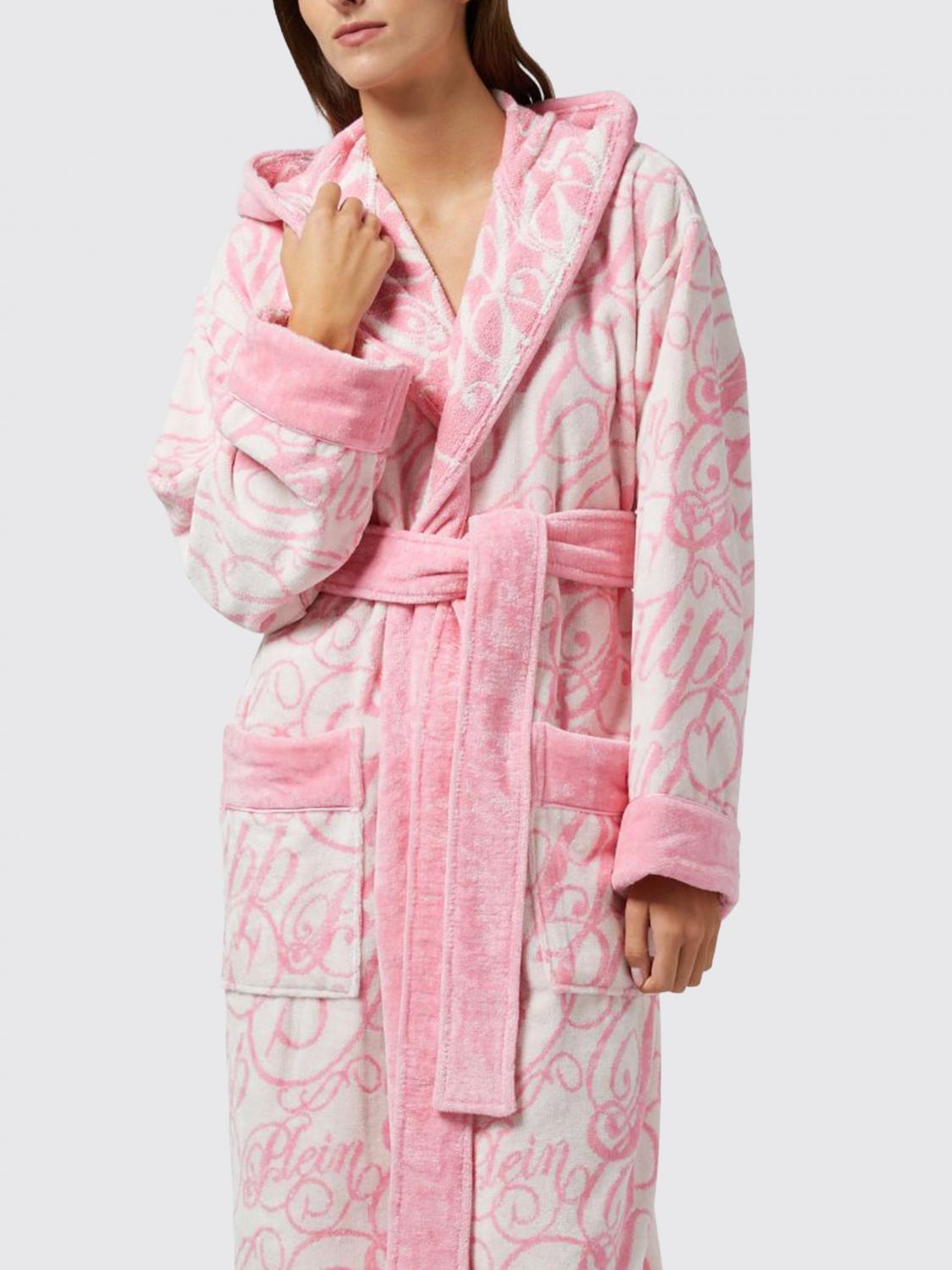 PHILIPP PLEIN BATHROBES: Philipp Plein Hooded Jacquard Logo Cotton Terry Bathrobe, Pink - Img 2