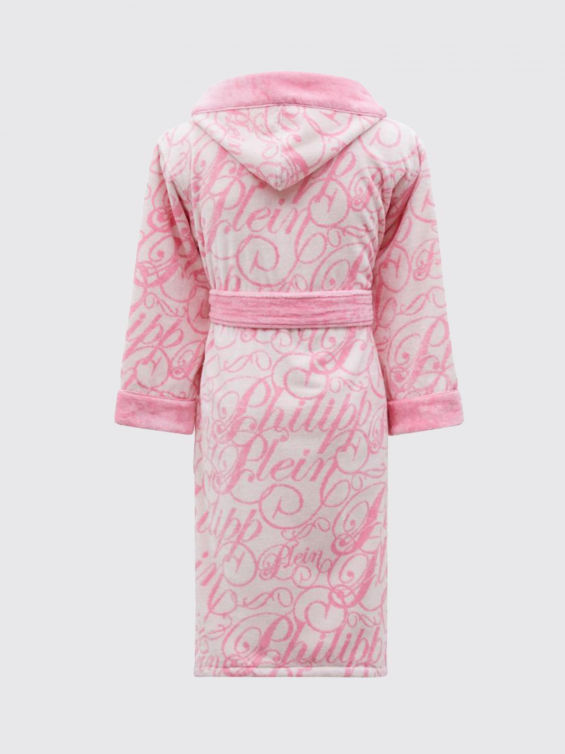 PHILIPP PLEIN BATHROBES: Philipp Plein Hooded Jacquard Logo Cotton Terry Bathrobe, Pink - Img 3