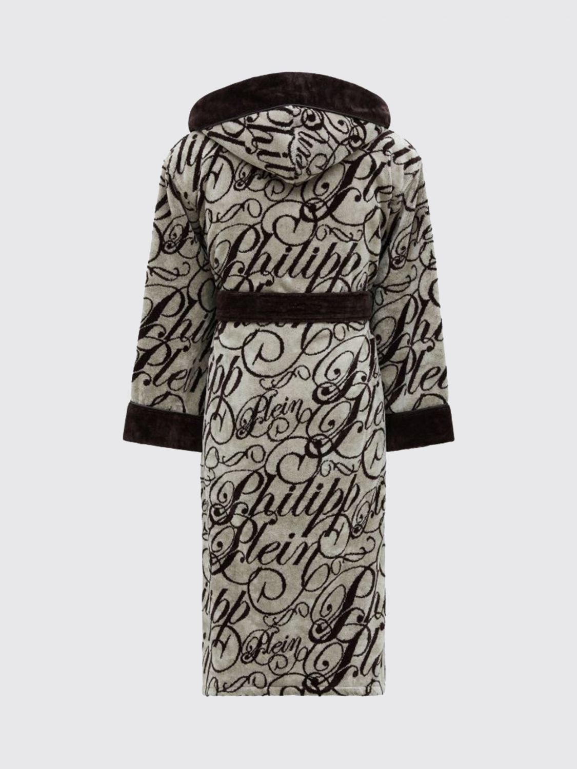 PHILIPP PLEIN BATHROBES: PHILIPP PLEIN 후드 자카드 로고 코튼 테리 목욕 가운, 브라운 - Img 2
