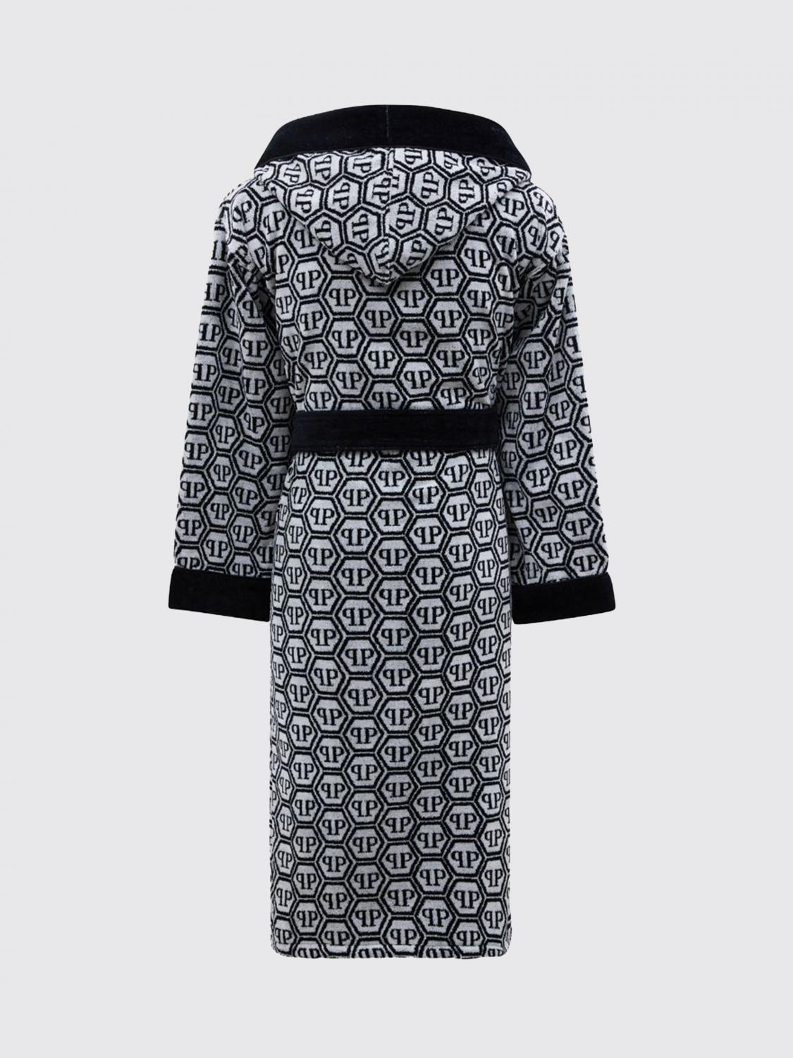 PHILIPP PLEIN BADEMÄNTEL: Philipp Plein Kapuzen-Bademantel aus Baumwollfrottee mit Hexagon-Monogramm, Schwarz - Img 3
