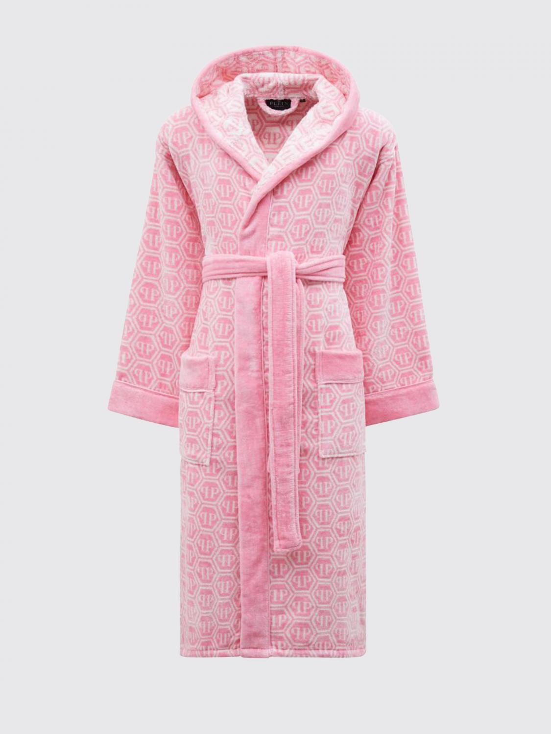 PHILIPP PLEIN BATHROBES: PHILIPP PLEIN 후드 헥사곤 모노그램 코튼 테리 목욕 가운, 핑크 - Img 1