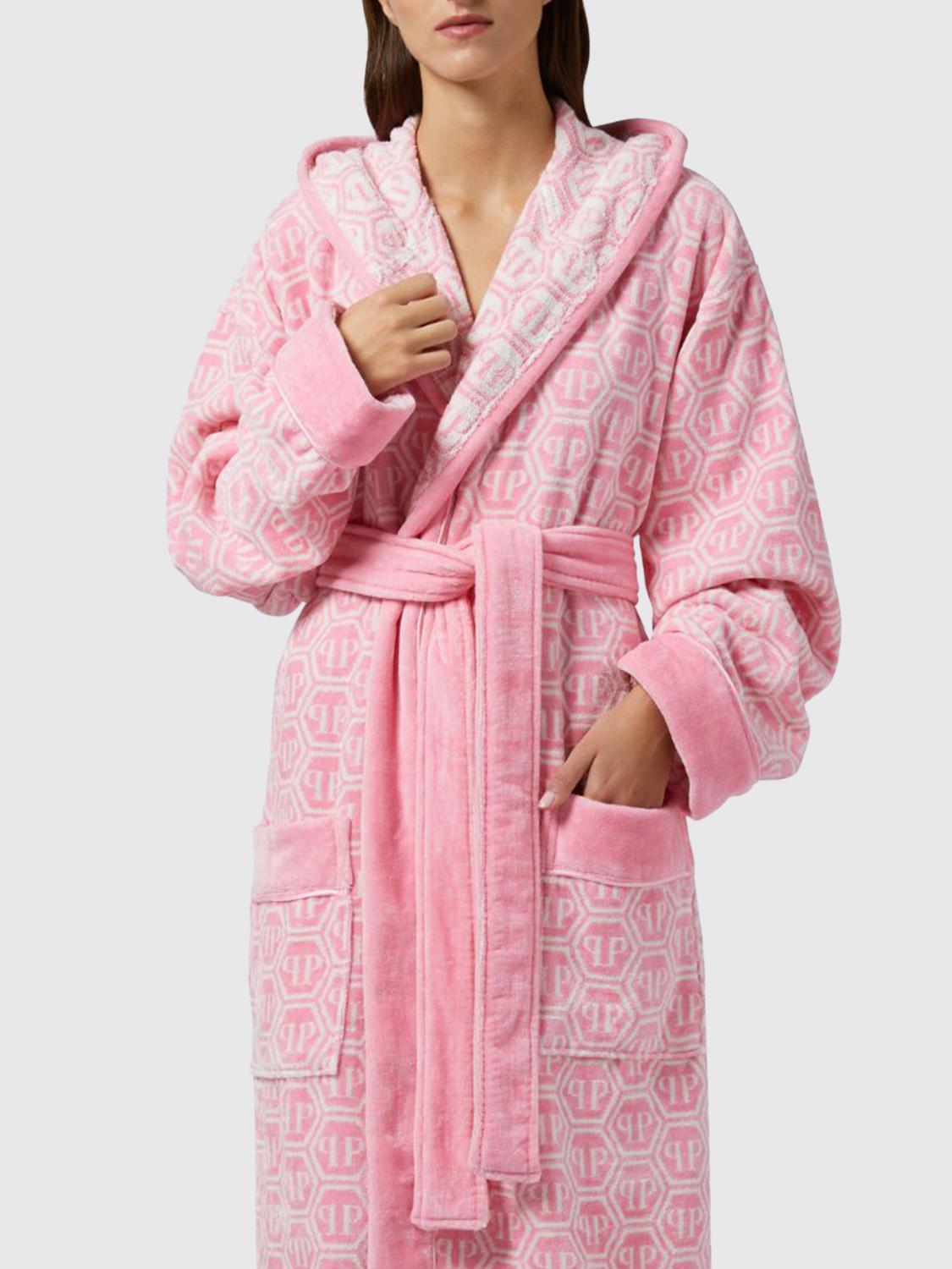 PHILIPP PLEIN BATHROBES: PHILIPP PLEIN 후드 헥사곤 모노그램 코튼 테리 목욕 가운, 핑크 - Img 2