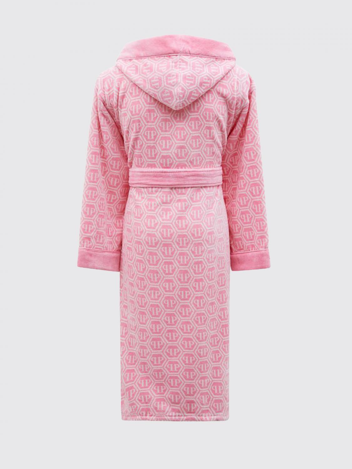 PHILIPP PLEIN BATHROBES: PHILIPP PLEIN 후드 헥사곤 모노그램 코튼 테리 목욕 가운, 핑크 - Img 3