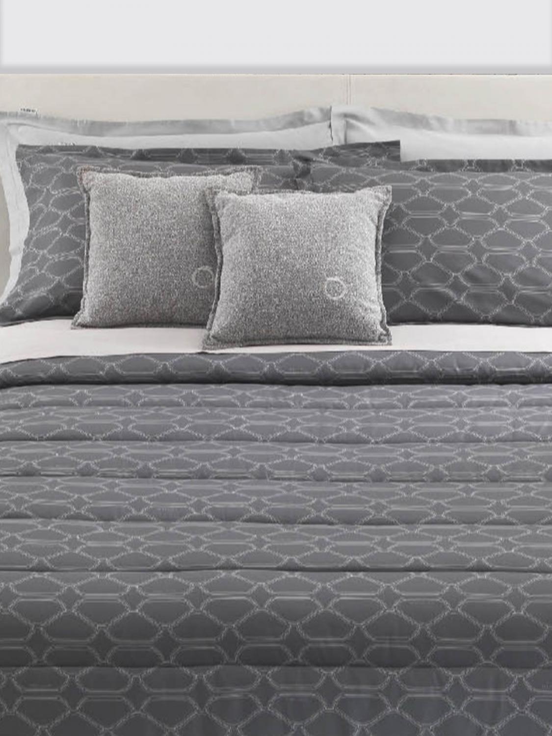 TRUSSARDI BEDCOVERS AND BLANKETS: Trussardi Bloom ジオメトリックプリント コットンサテン ダブルベッドスプレッド, グレー - Img 2