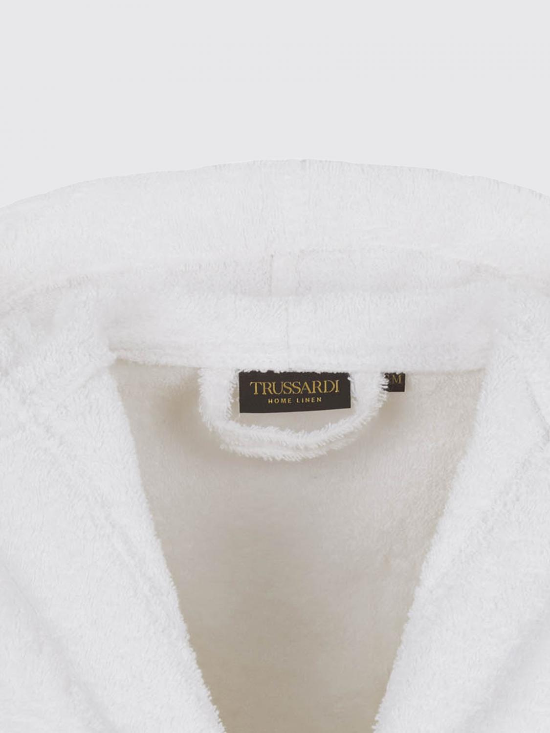 TRUSSARDI BATHROBES: Hooded Cotton Terrycloth Bathrobe Trussardi with Contrast Embroidered Logo, White - Img 2