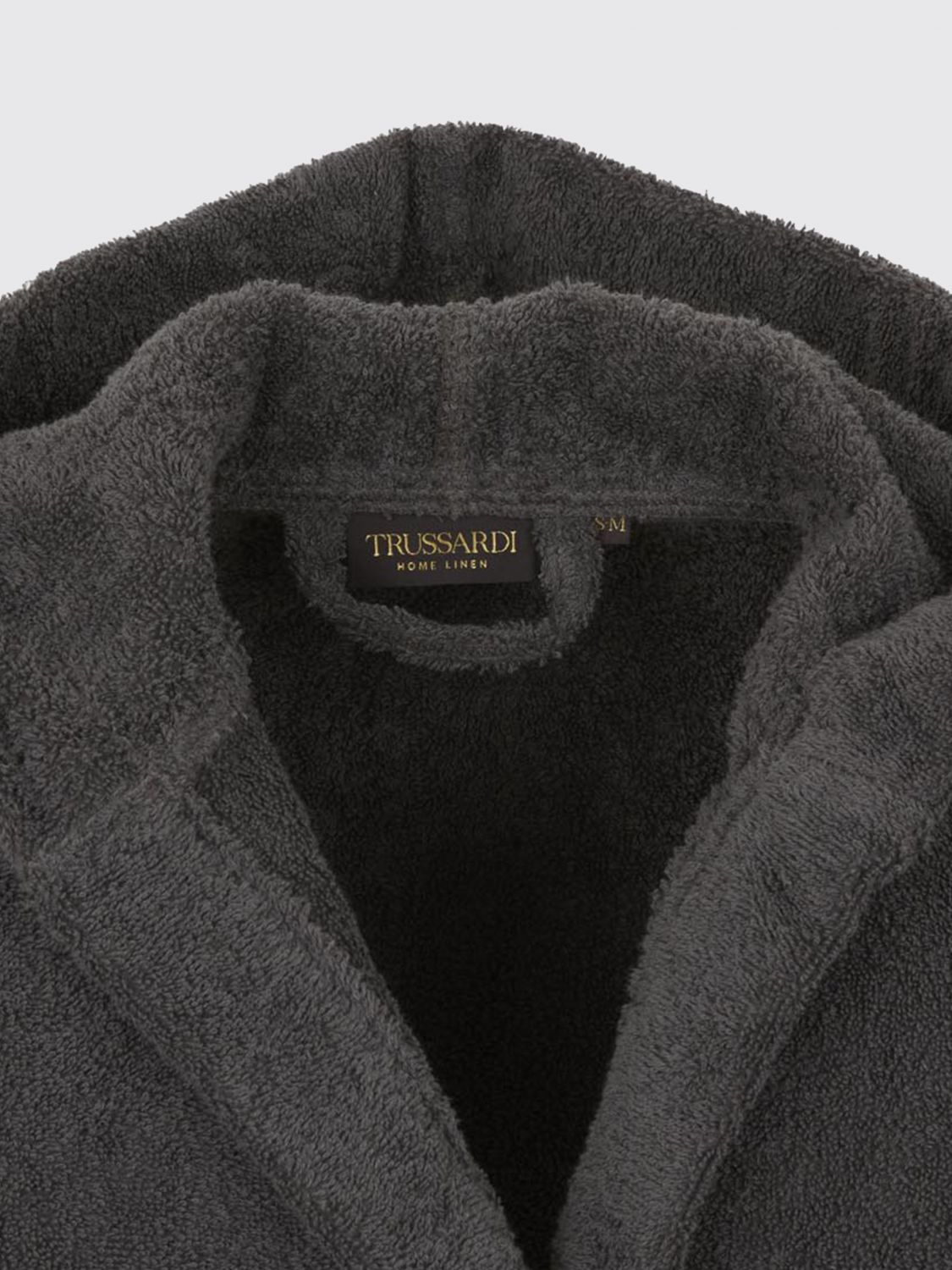 TRUSSARDI BATHROBES: Hooded Cotton Terrycloth Bathrobe Trussardi with Contrast Embroidered Logo, Charcoal - Img 2