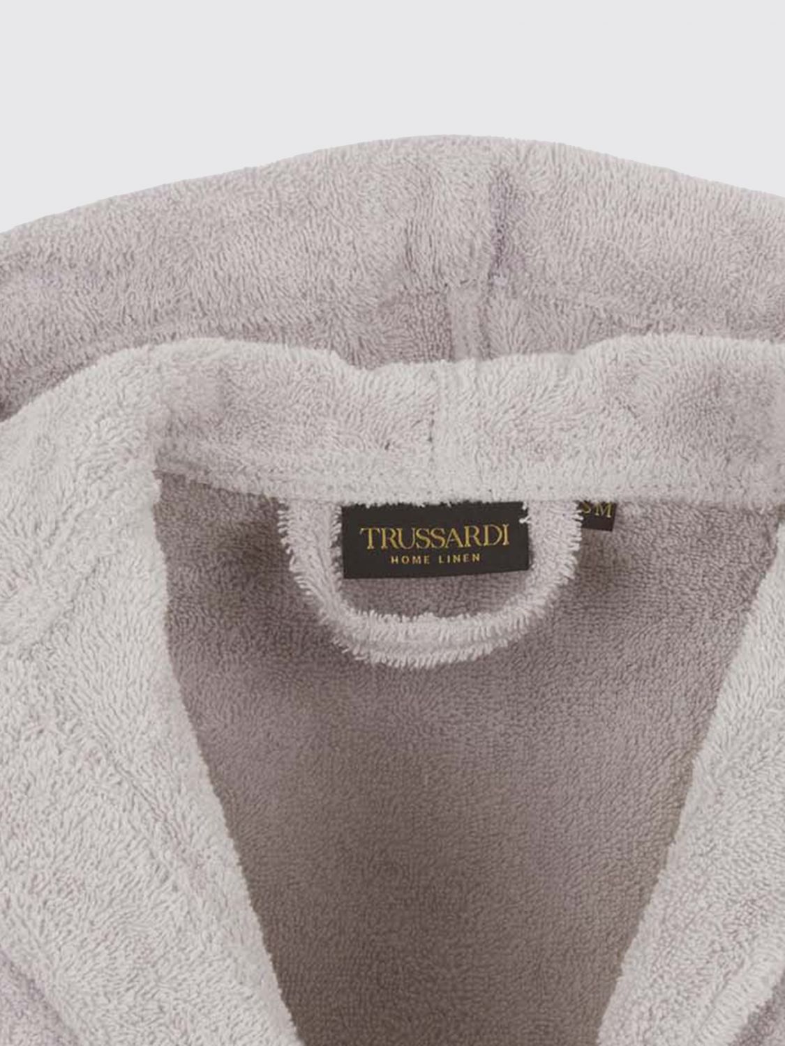 TRUSSARDI BATHROBES: Trussardi 대비되는 자수 로고가 있는 후드 코튼 테리 목욕 가운, 펄 - Img 2