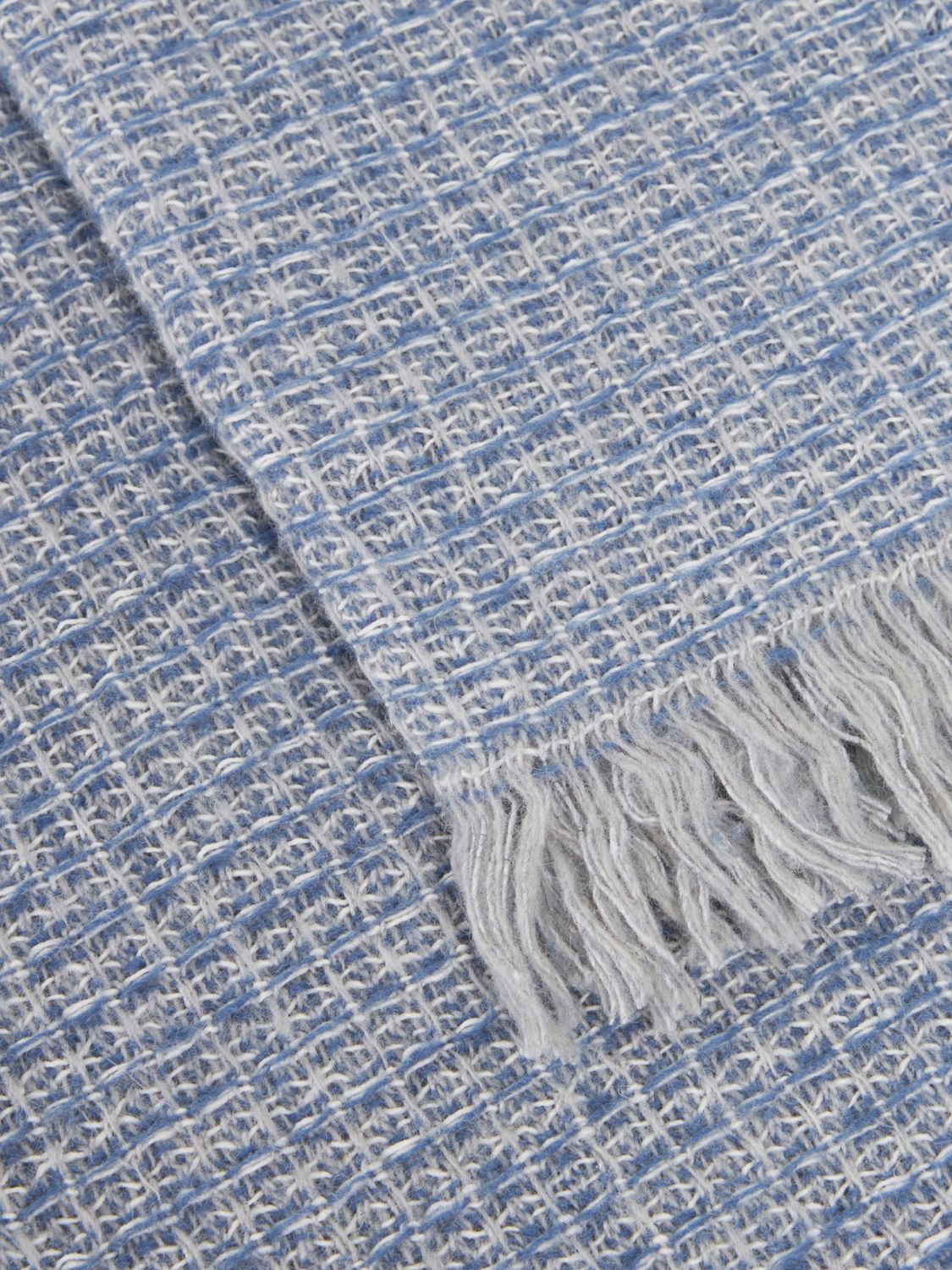BELLORA BEDCOVERS AND BLANKETS: Bellora Armonia ウール&コットン混 フリンジ付きスロー, ブルー - Img 2