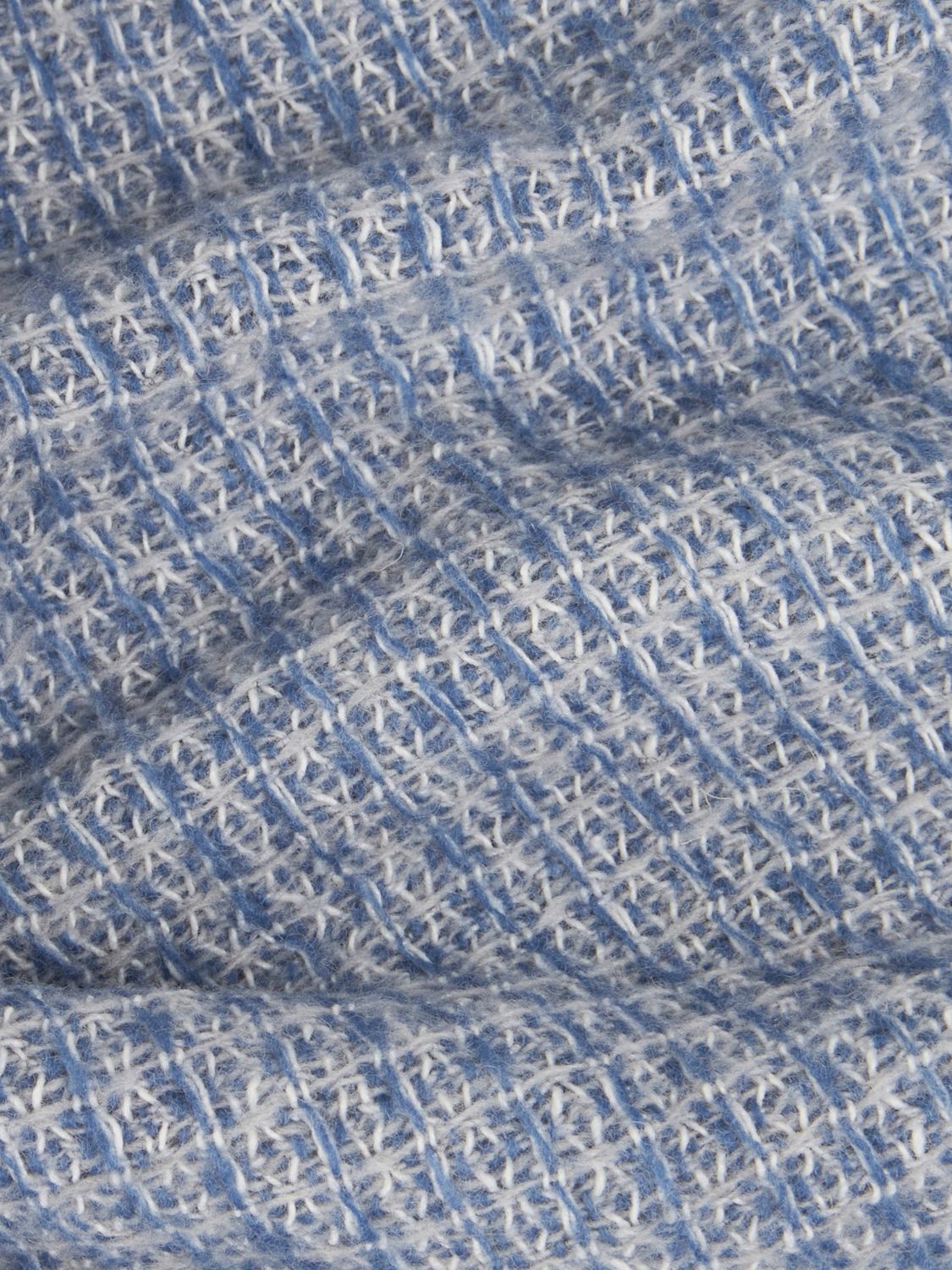 BELLORA BEDCOVERS AND BLANKETS: Bellora Armonia ウール&コットン混 フリンジ付きスロー, ブルー - Img 3