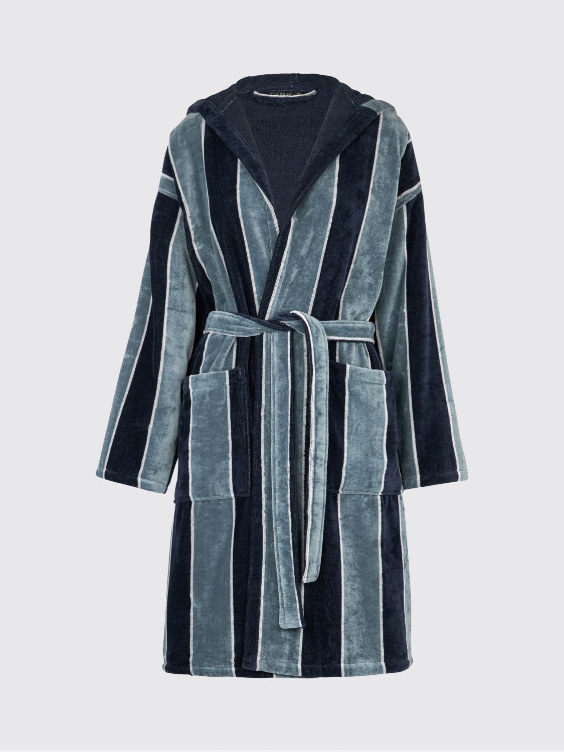 CARRARA BATHROBES: Carrara Londra 바이컬러 스트라이프 후드 목욕 가운 코튼 테리 소재, 블루 - Img 1