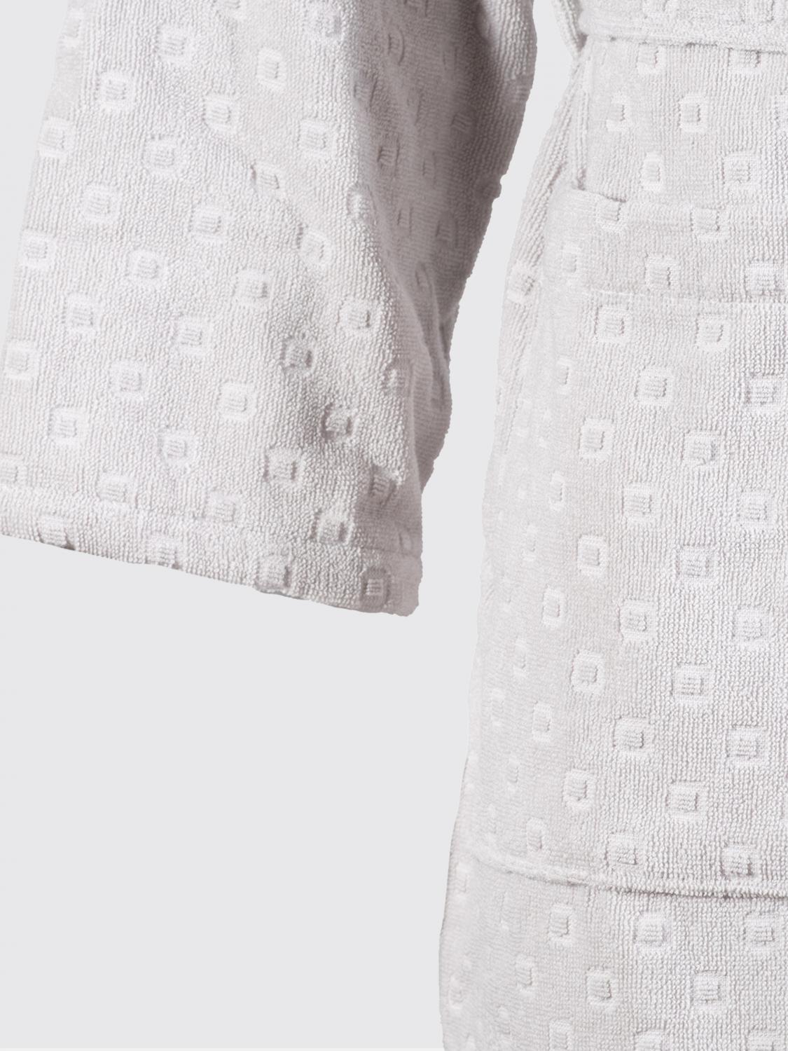 CARRARA BATHROBES: Carrara Burano Hooded Bathrobe in Geometric Pattern Cotton Terry, Grey - Img 3