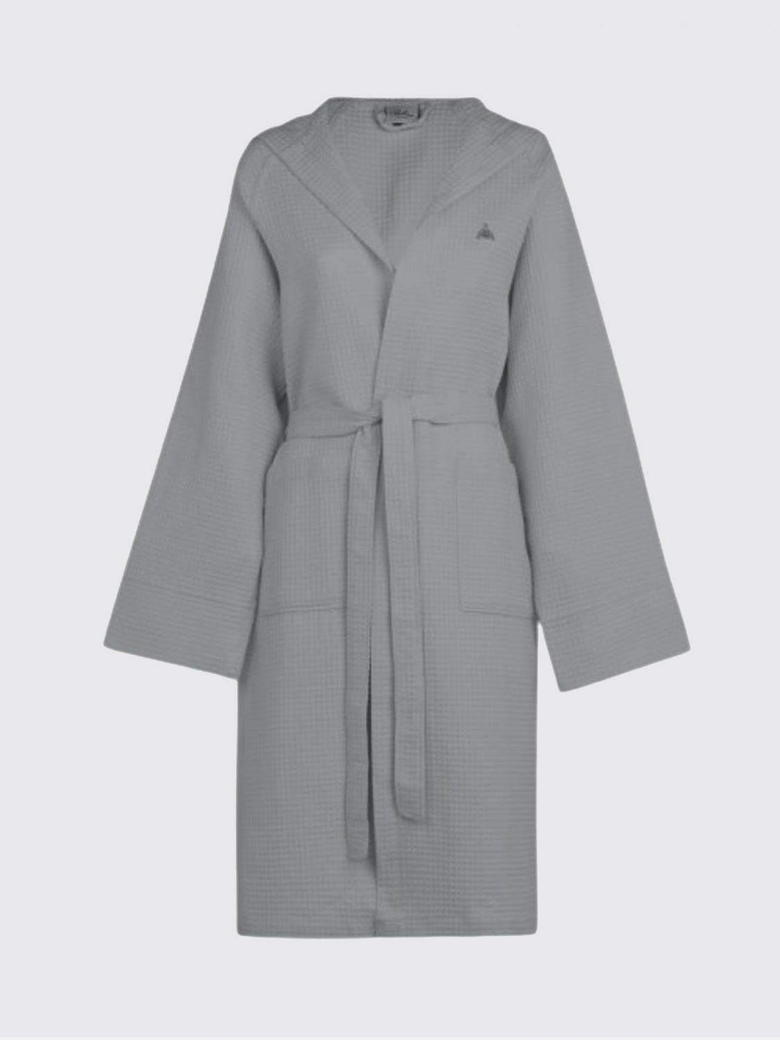 BELLORA BATHROBES: Bellora Ape 刺繍ロゴ入りワッフルコットン フード付きバスローブ, グレー - Img 1