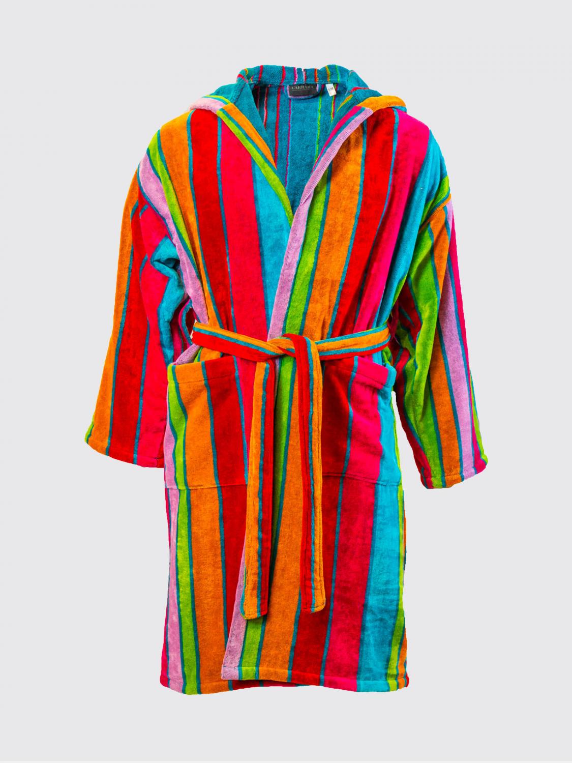 CARRARA BATHROBES: Carrara 틸로스 멀티컬러 스트라이프 코튼 테리 목욕 가운, 후쿠시아 - Img 1