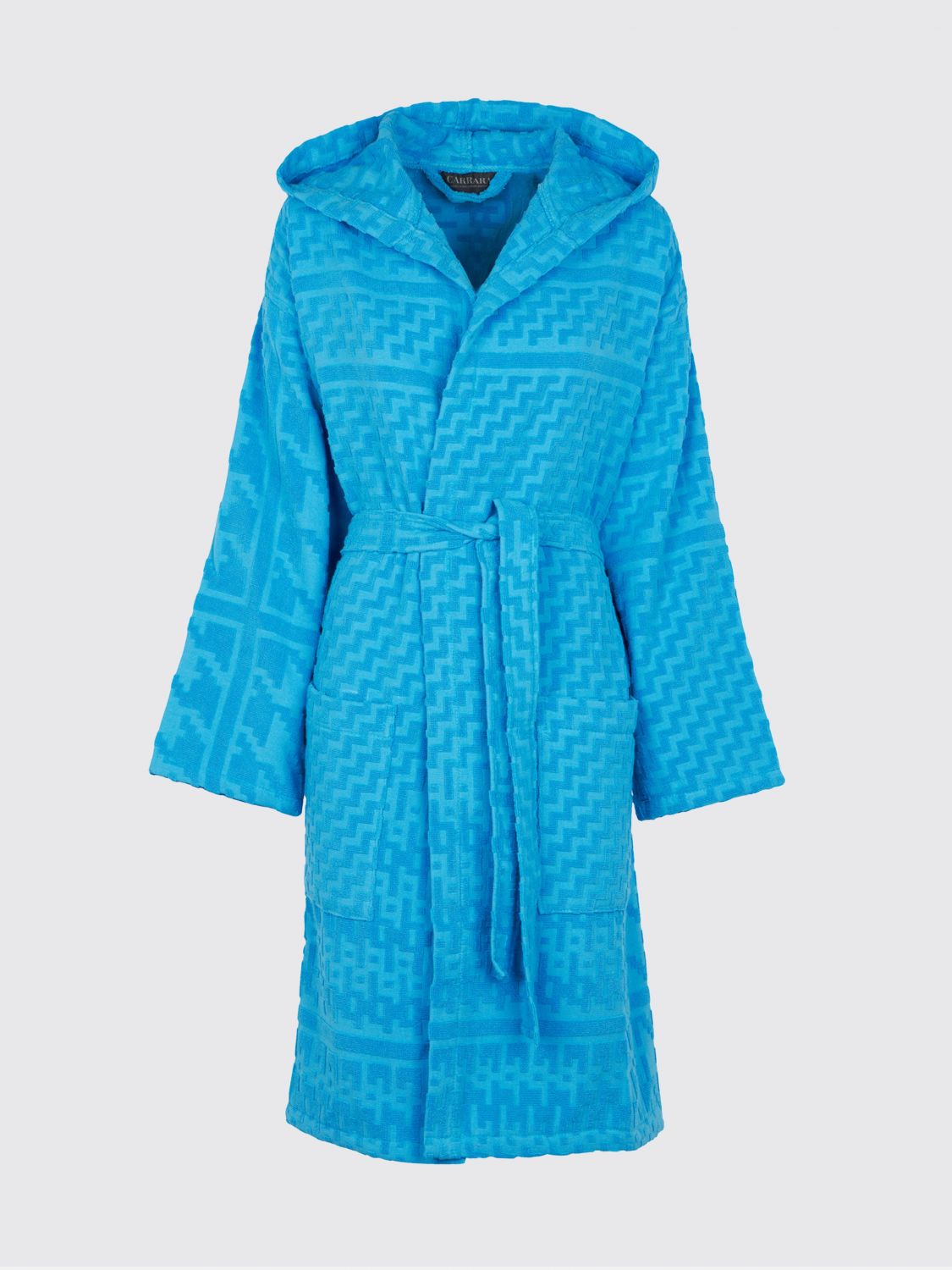 CARRARA BATHROBES: Carrara 「マレ」ジグザグパターン フード付きバスローブ, ブルー - Img 1