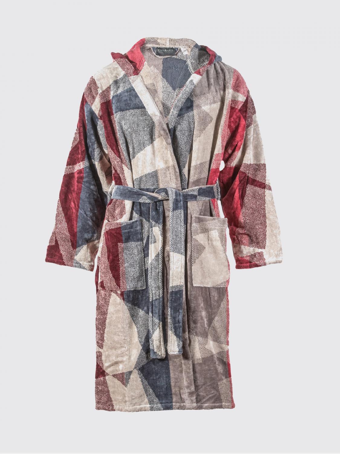 CARRARA BATHROBES: Washington Hooded Geometric Pattern Bathrobe Carrara, Burgundy - Img 1