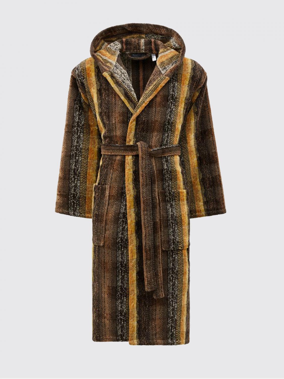 CARRARA BATHROBES: Tandy Hooded Striped Cotton Terry Bathrobe Carrara, Burnt - Img 1