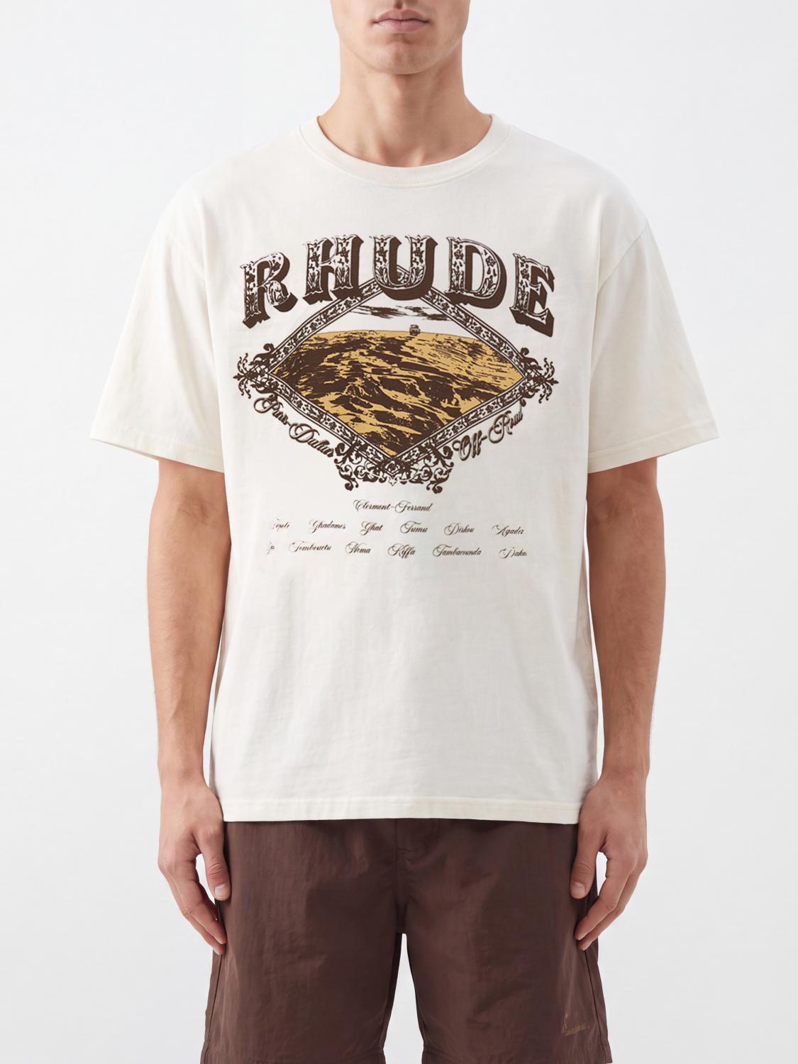 RHUDE T-SHIRT: Regular Fit Crewneck Cotton Logo Print T-shirt Rhude with Dropped Shoulders, White - Img 1