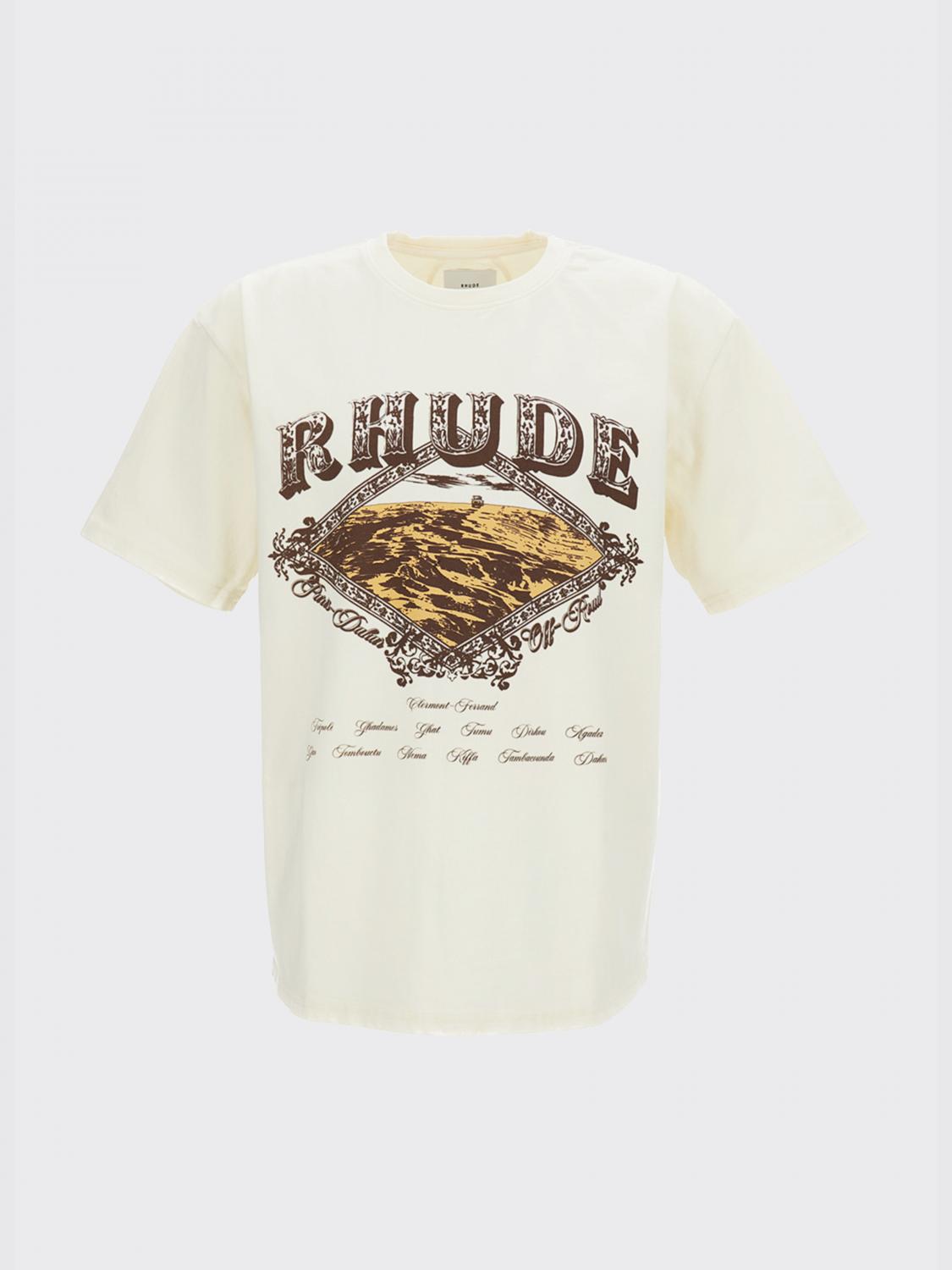 RHUDE T-SHIRT: Regular Fit Crewneck Cotton Logo Print T-shirt Rhude with Dropped Shoulders, White - Img 2